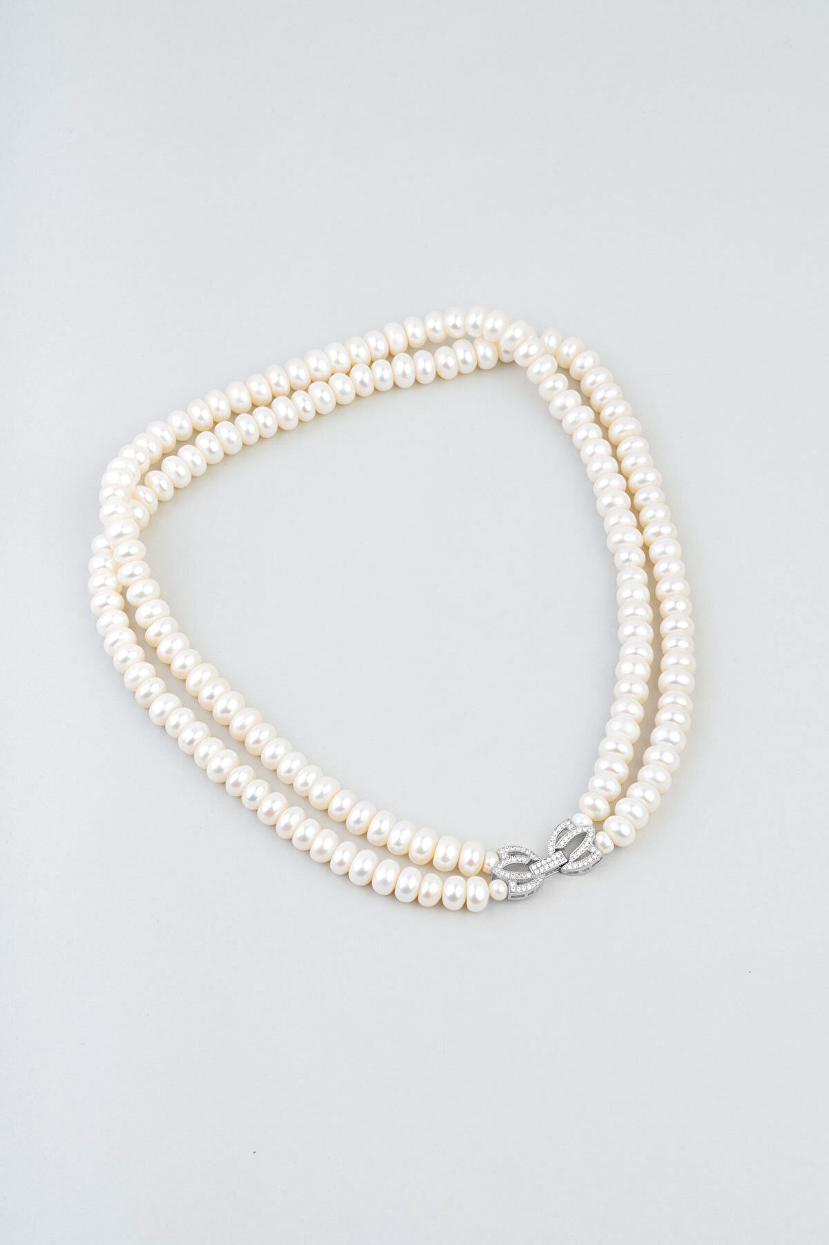 Lotus İnci  18 Ayar Beyaz Altın Kaplama 42 Cm Gümüş Choker Kolye - 1