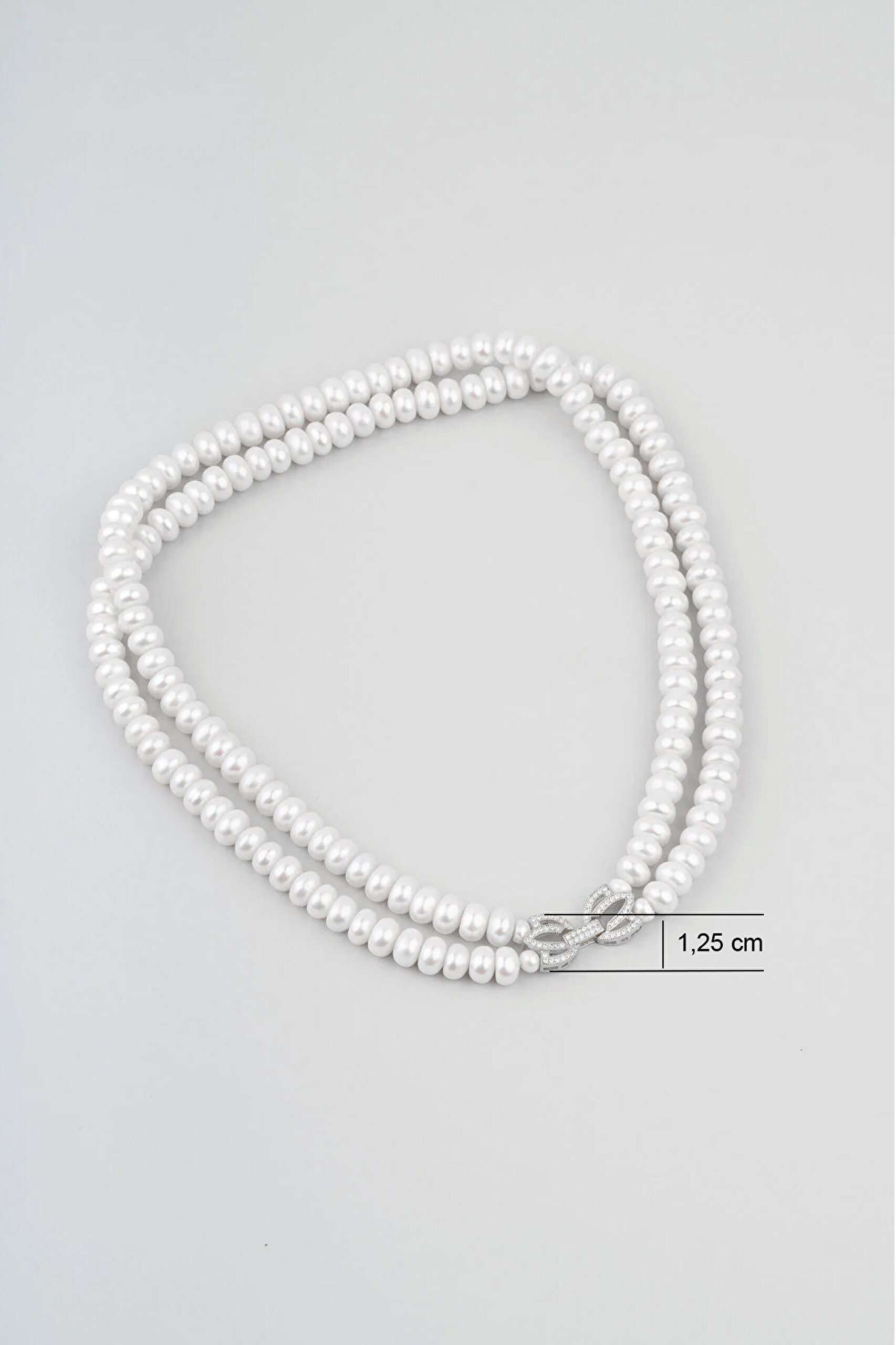 Lotus İnci  18 Ayar Beyaz Altın Kaplama 42 Cm Gümüş Choker Kolye - 1