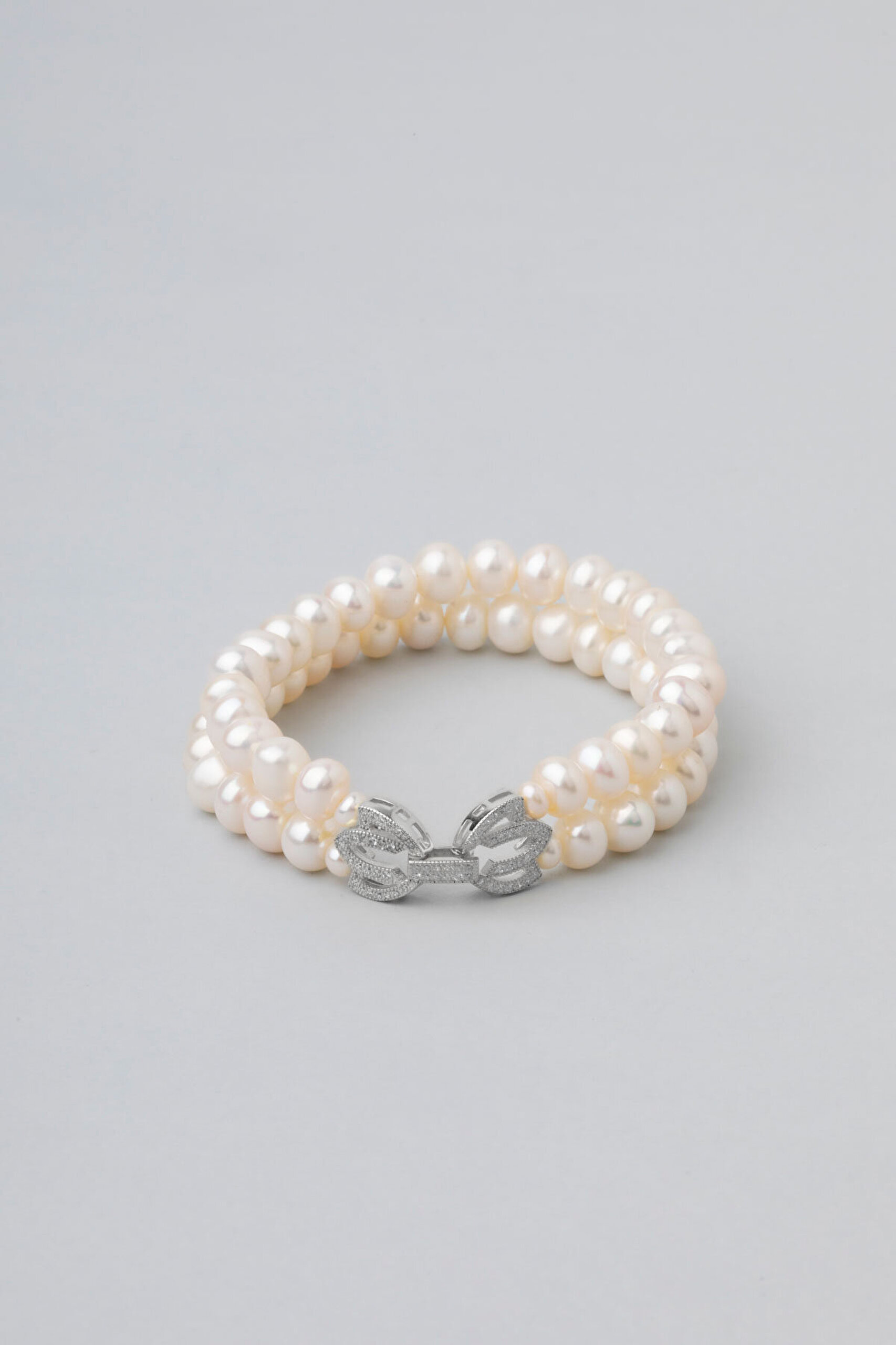 Lotus İncisi 18 Ayar Beyaz Altın Kaplama 18 Cm Gümüş Bileklik - 0