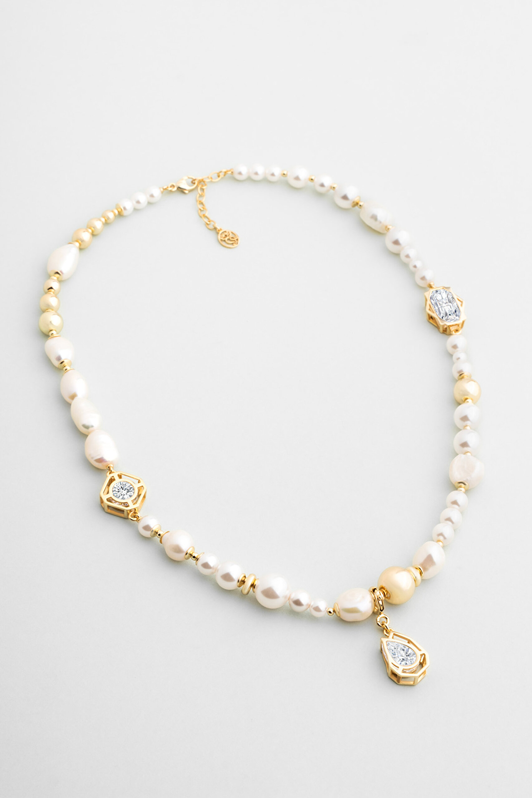 ⁠ Diana 18 Ayar Sarı Altın Kaplama 48 Cm Gümüş İnci Kolye_0}