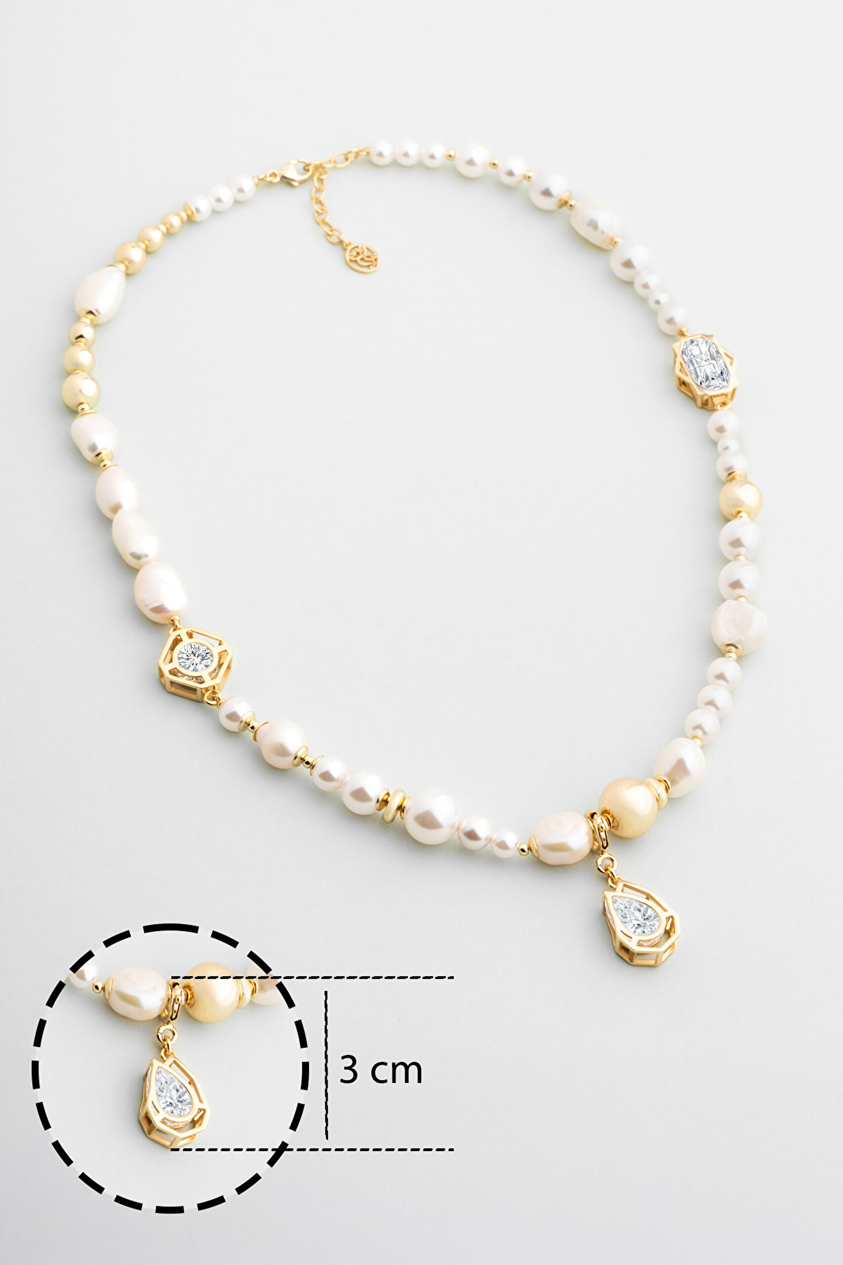 ⁠ Diana 18 Ayar Sarı Altın Kaplama 48 Cm Gümüş İnci Kolye_2}