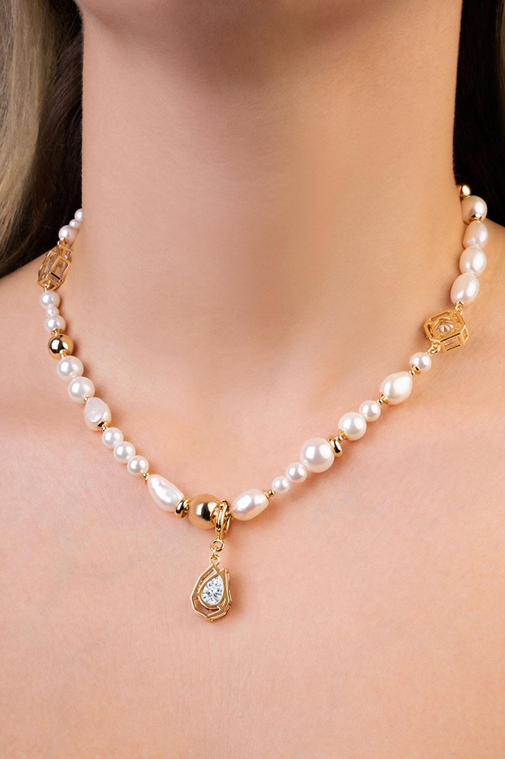 ⁠ Diana 18 Ayar Sarı Altın Kaplama 48 Cm Gümüş İnci Kolye_1}