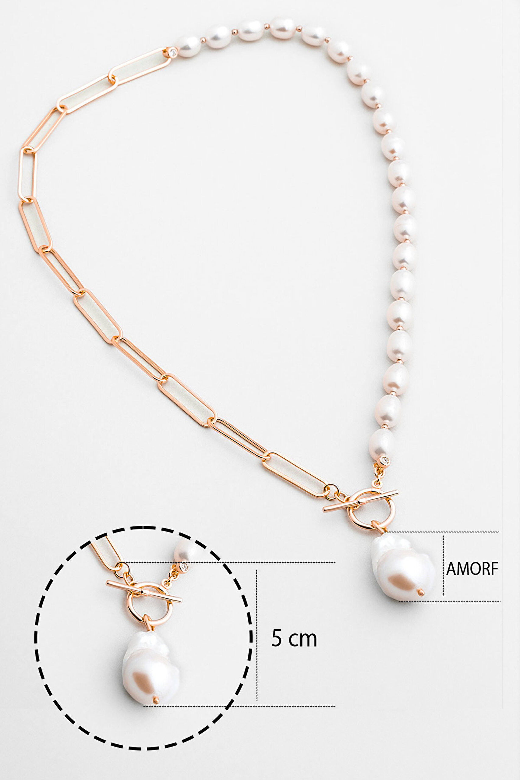 ⁠ Arianna 18 Ayar Rose Altın Kaplama 45 Cm Gümüş İnci Kolye_1}