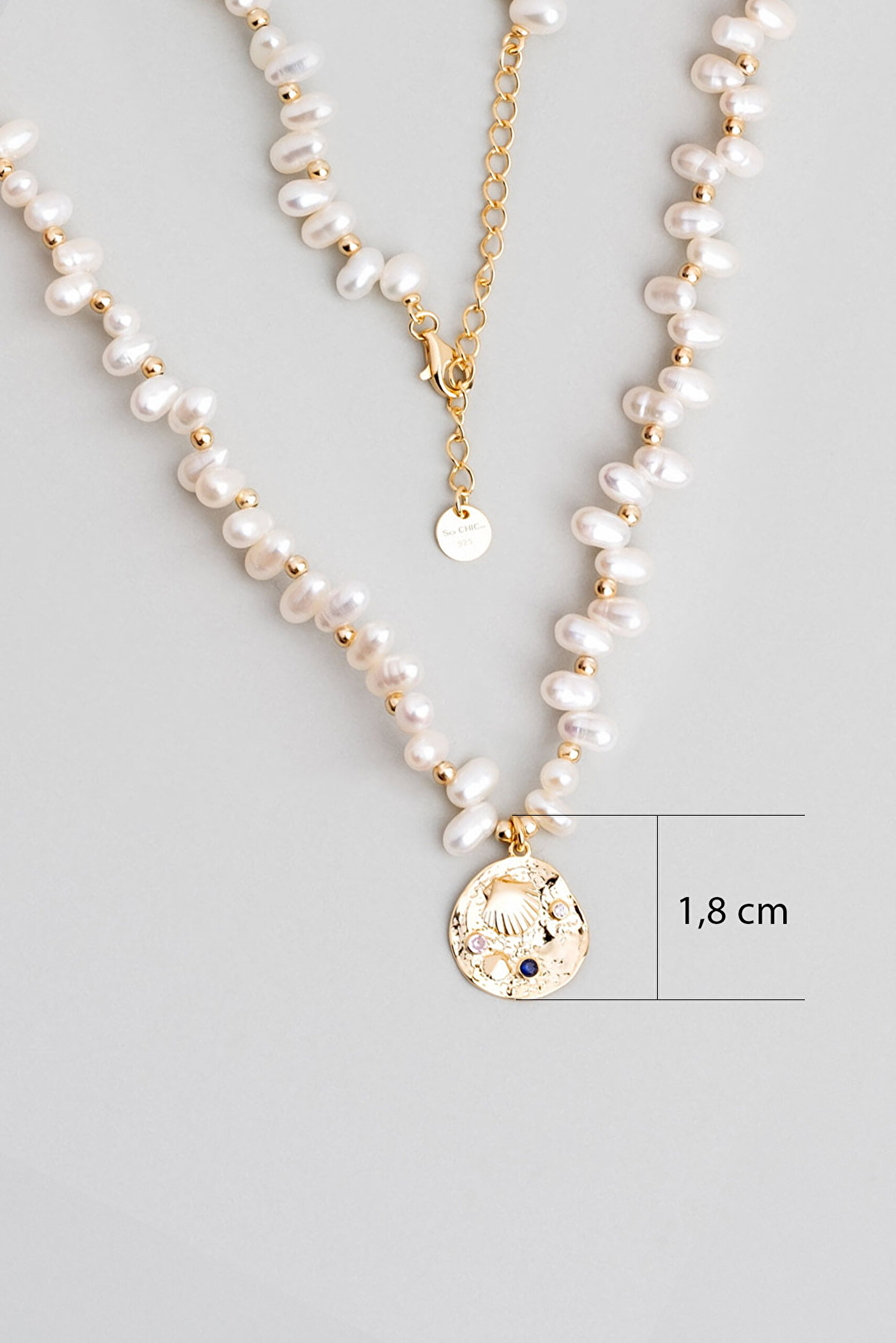 ⁠ Deniz Kabuğu 18 Ayar Sarı Altın Kaplama 45 Cm Gümüş İnci Kolye_2}