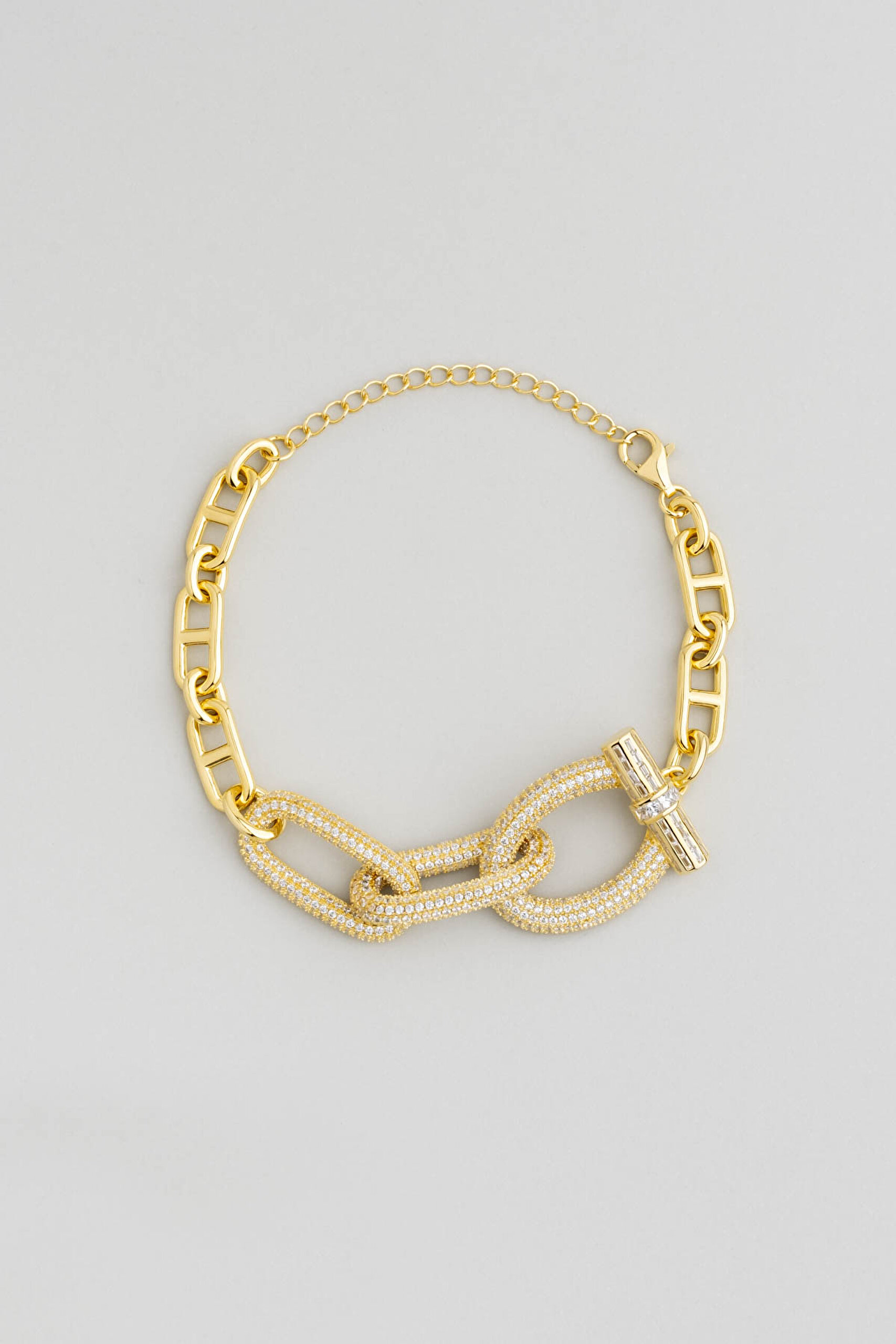 ⁠ Argento Elegante 18 Ayar Sarı Altın Kaplama 22 Cm Gümüş Tasarım Bileklik_0}