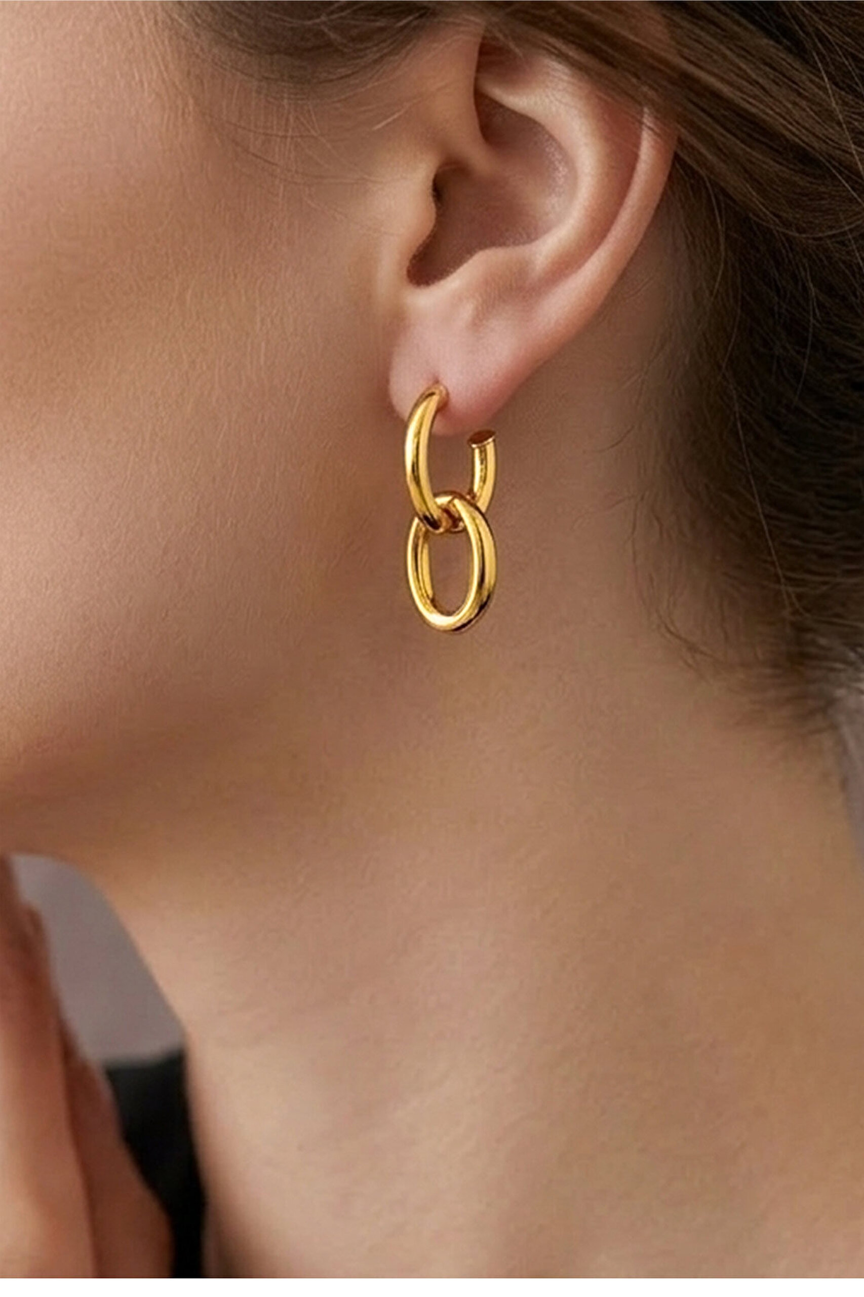 Modern Tasarım 18 Ayar Sarı Altın Kaplama Gümüş Küpe - 1