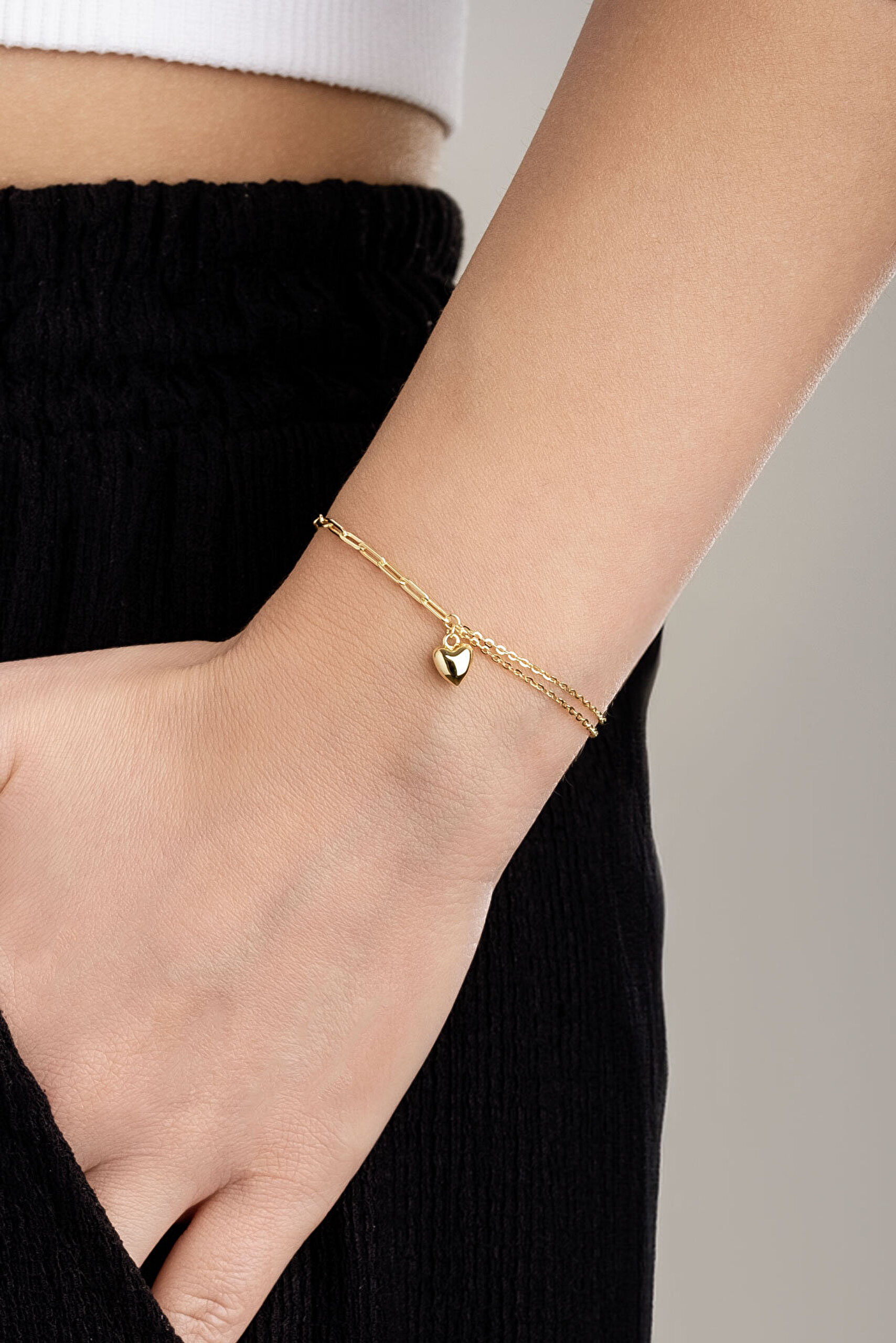 Minik Kalp 18 Ayar Sarı Altın Kaplama 19 Cm Gümüş Minimal Bileklik - 3