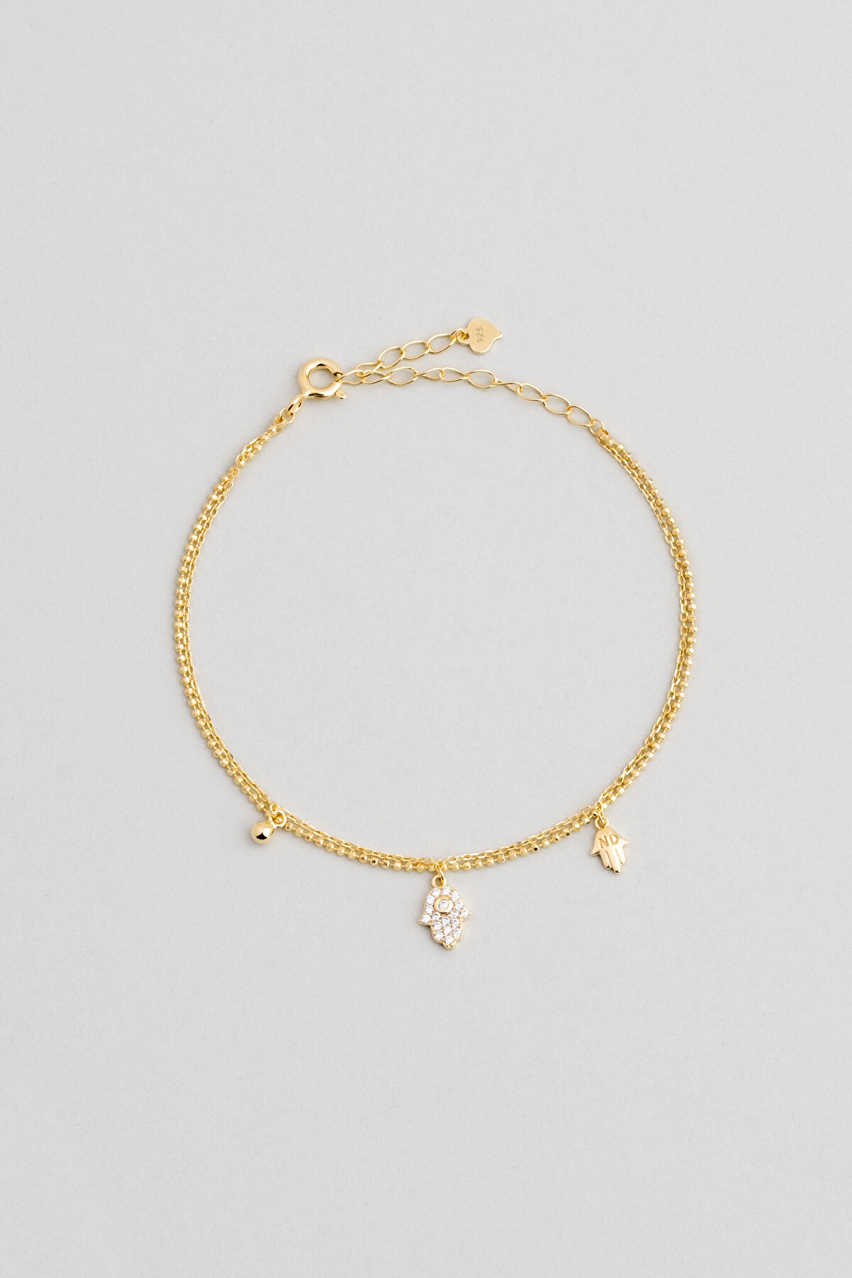 Fatma Ana Eli 18 Ayar Sarı Altın Kaplama 20 Cm Gümüş İkili Zincir Bileklik - 0