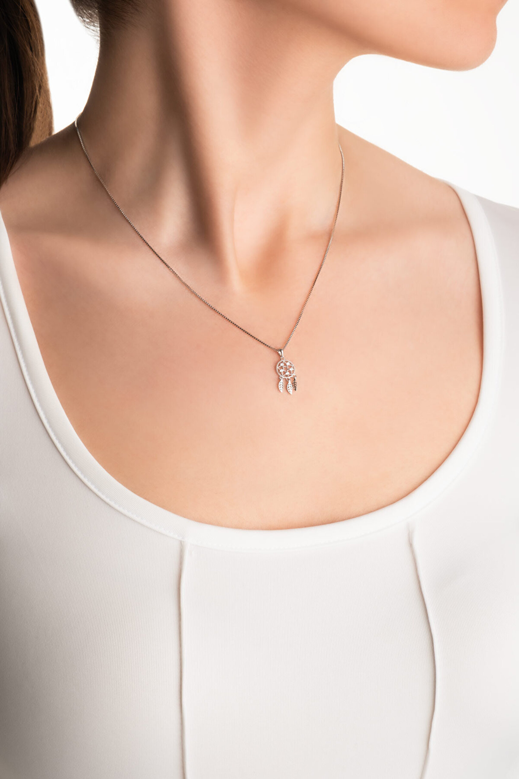 Düş Kapanı 18 Ayar Beyaz Altın Kaplama 45 Cm Gümüş Minimal Kolye - 3