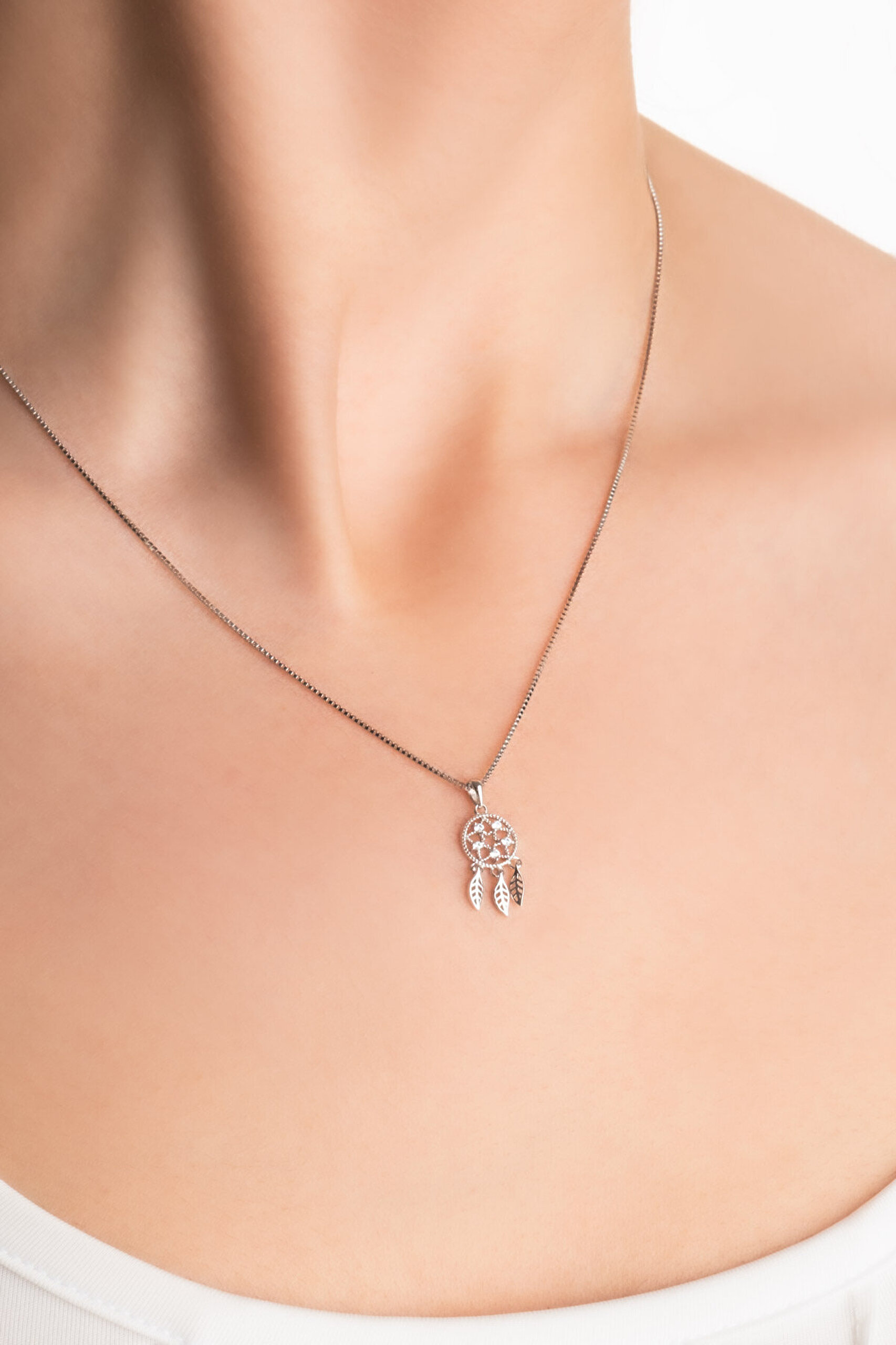 Düş Kapanı 18 Ayar Beyaz Altın Kaplama 45 Cm Gümüş Minimal Kolye - 1