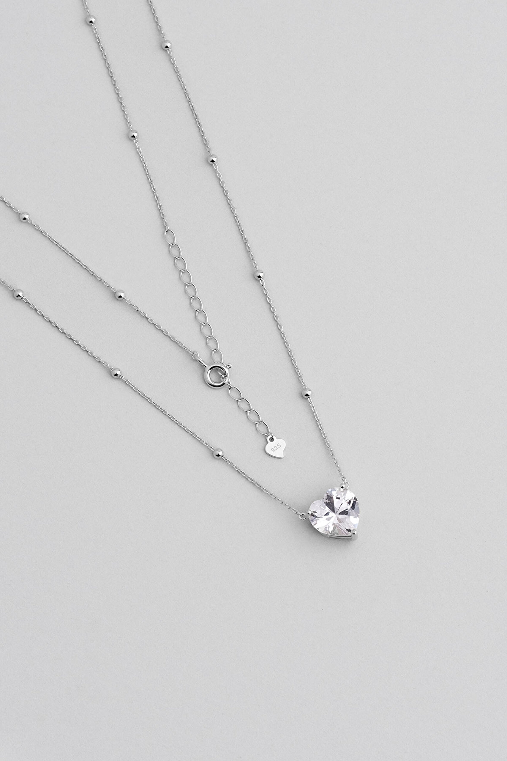 ⁠ Endless 18 Ayar Beyaz Altın Kaplama 45 Cm Gümüş Kalp Kolye_0}