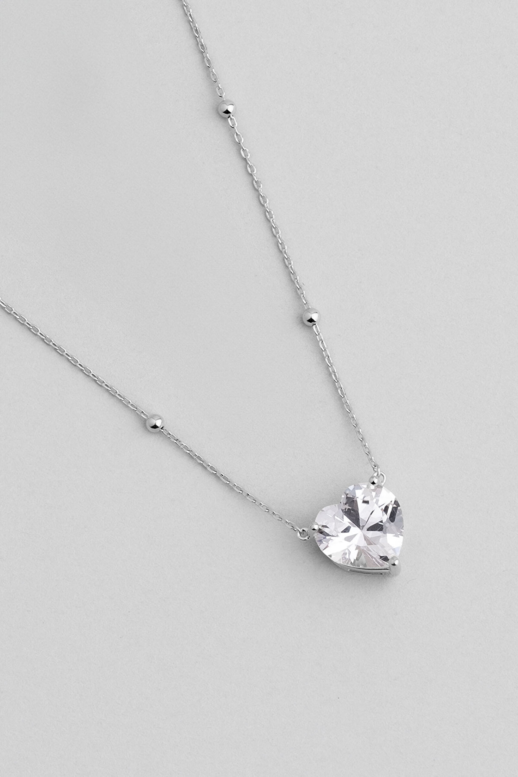 ⁠ Endless 18 Ayar Beyaz Altın Kaplama 45 Cm Gümüş Kalp Kolye_1}