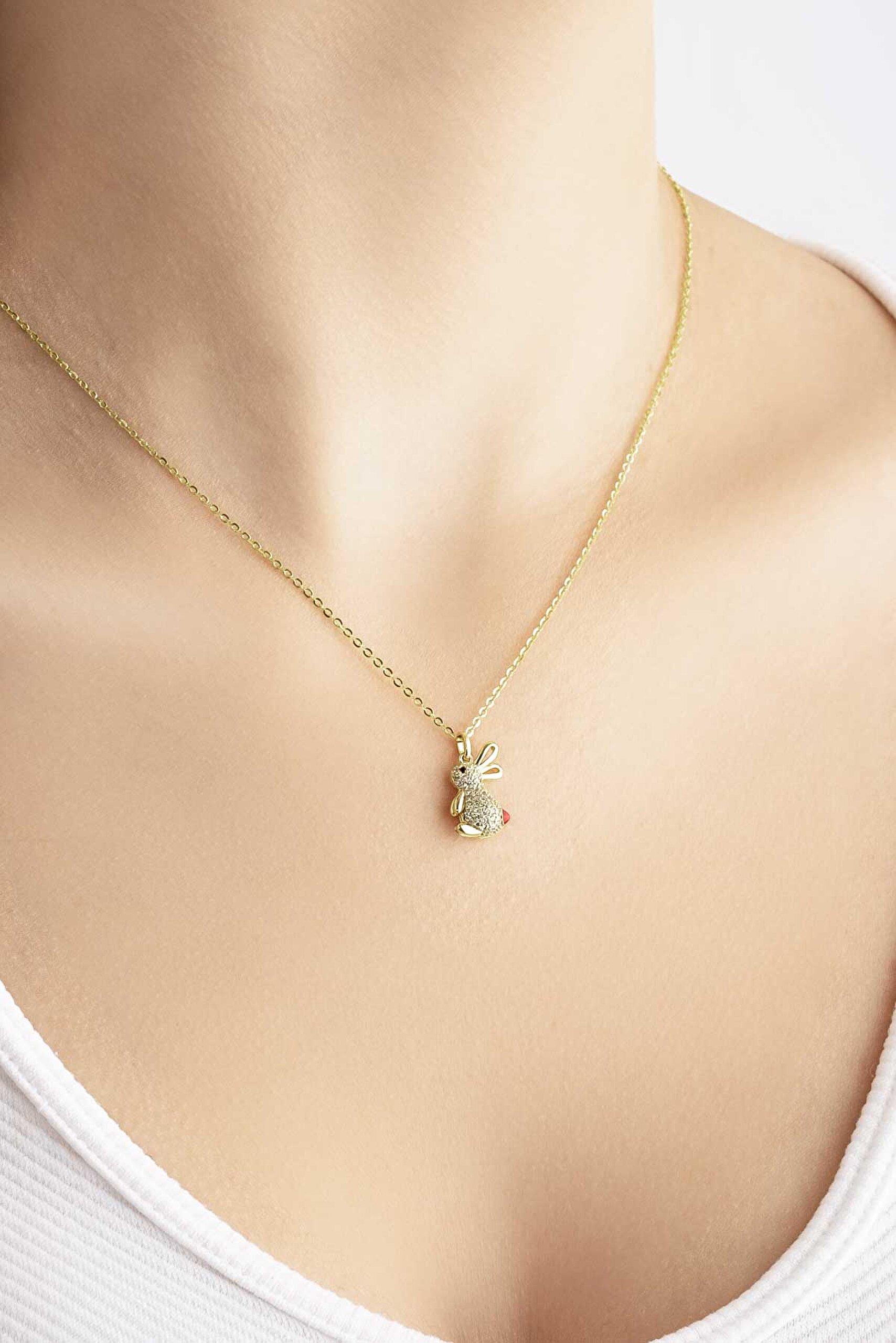 ⁠ Happy Bunny 18 Ayar Sarı Altın Kaplama 48 Cm Gümüş Minimal Kolye
_3}