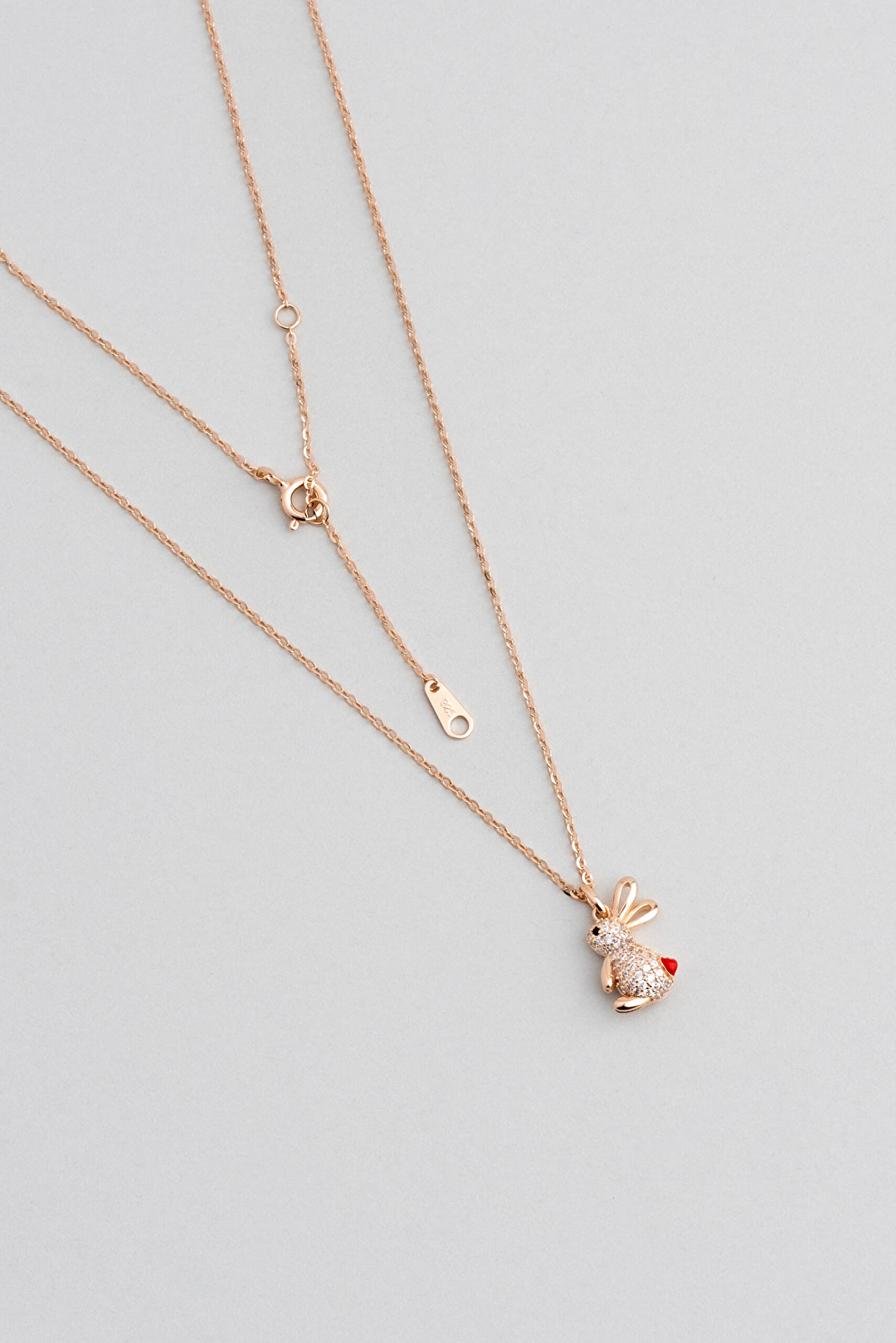 ⁠ Happy Bunny 18 Ayar Rose Altın Kaplama 48 Cm Gümüş Minimal Kolye_0}