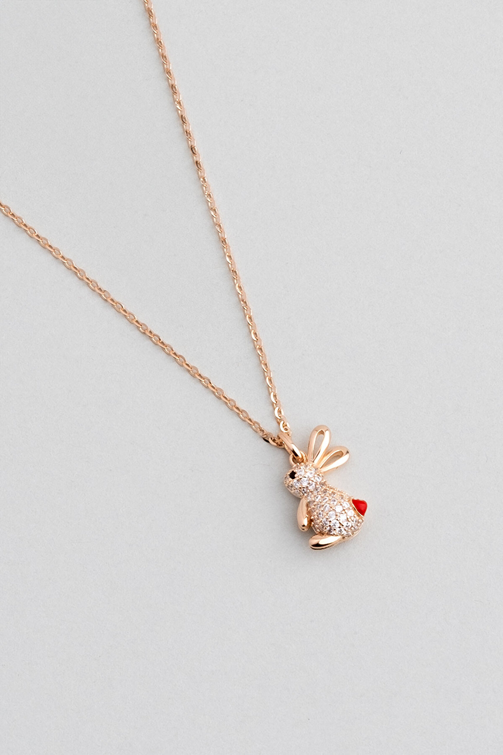 ⁠ Happy Bunny 18 Ayar Rose Altın Kaplama 48 Cm Gümüş Minimal Kolye_1}
