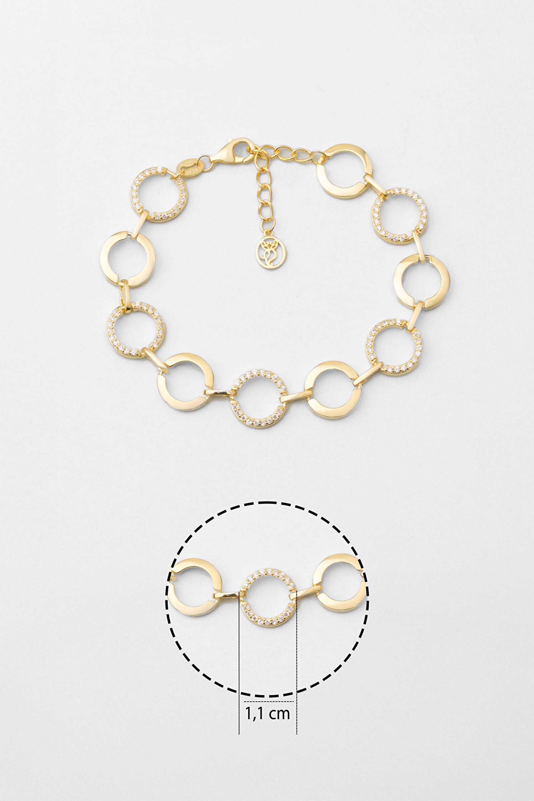 Beyaz Taşlı 18 Ayar Sarı Altın Kaplama 19 Cm Gümüş Bileklik - 2