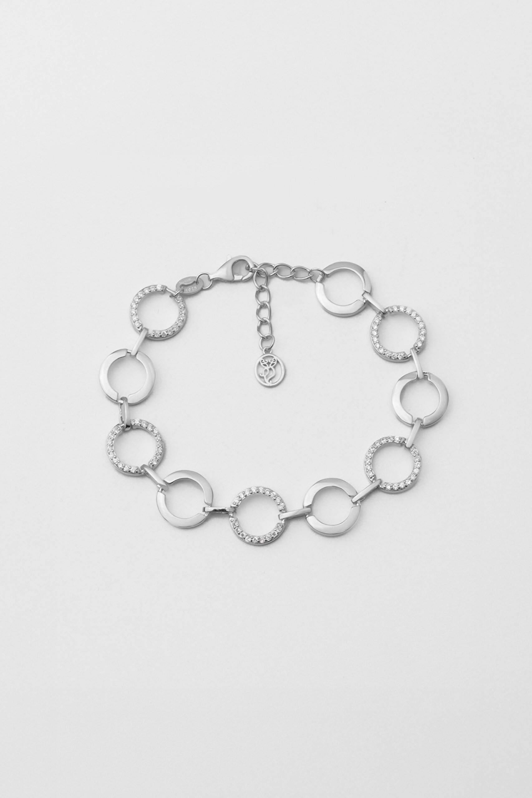 ⁠ Beyaz Taşlı 18 Ayar Beyaz Altın Kaplama 19 Cm Gümüş Bileklik_0}