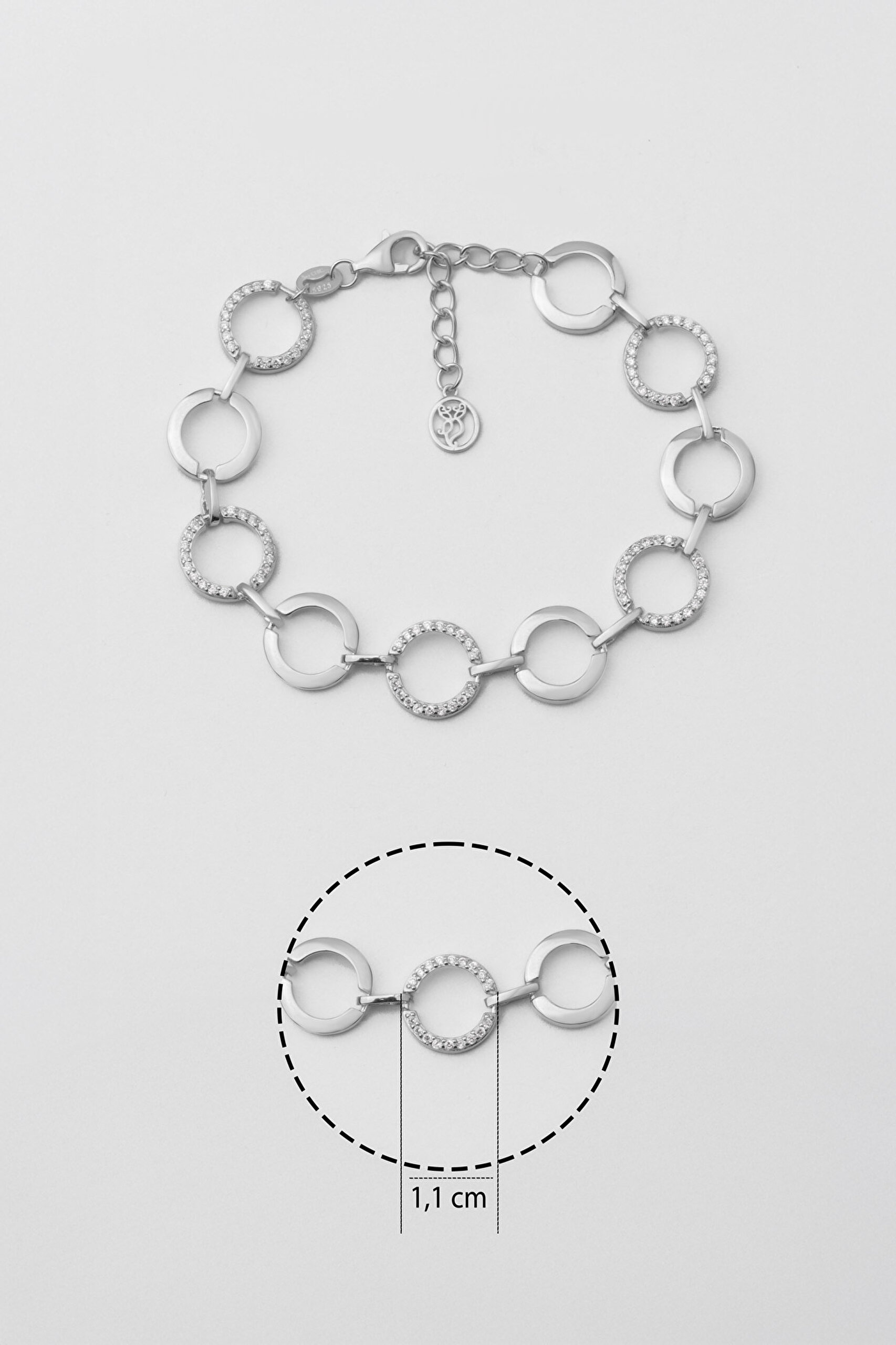 ⁠ Beyaz Taşlı 18 Ayar Beyaz Altın Kaplama 19 Cm Gümüş Bileklik_2}