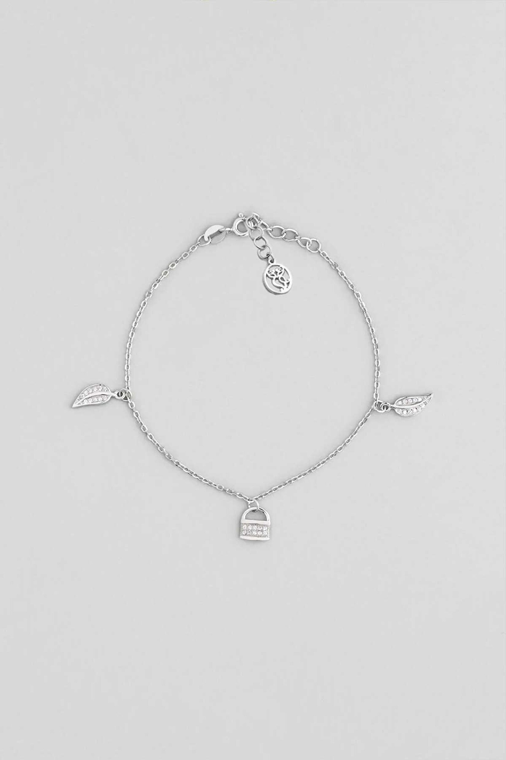 ⁠ Sonbahar Rüzgarı 18 Ayar Beyaz Altın Kaplama 20 Cm Gümüş Minimal Bileklik_0}