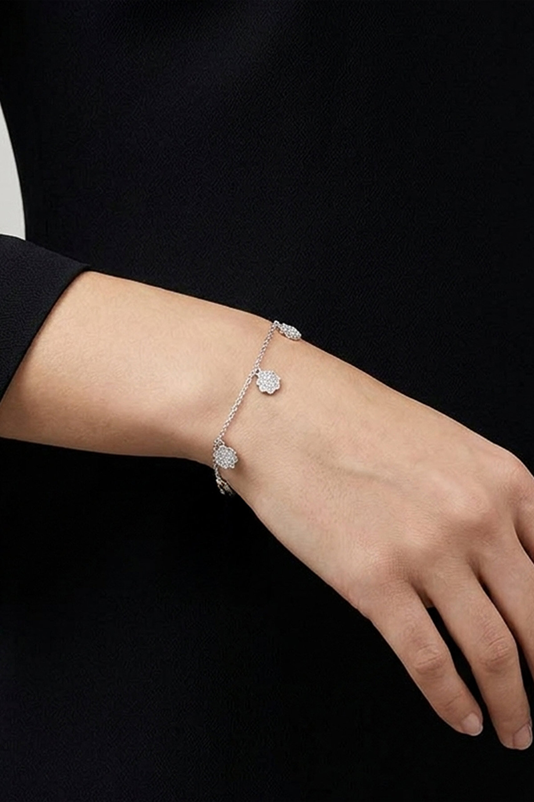 Umut Çiçeği 18 Ayar Beyaz Altın Kaplama 21 Cm Gümüş Minimal Bileklik - 1