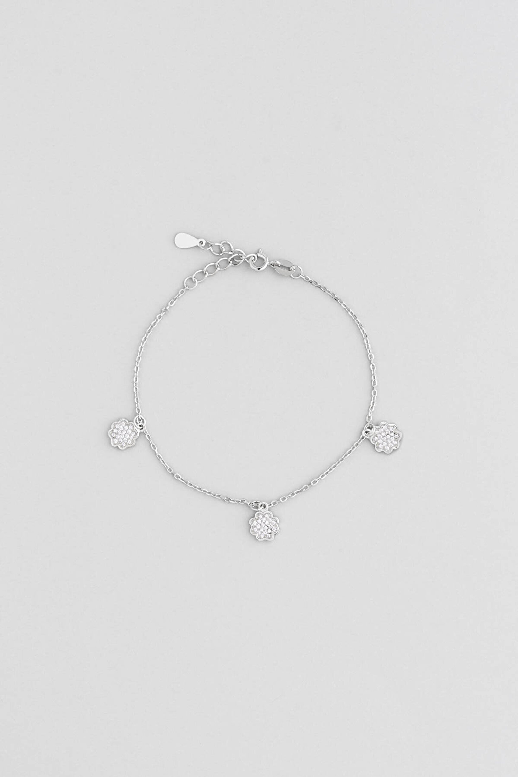 Umut Çiçeği 18 Ayar Beyaz Altın Kaplama 21 Cm Gümüş Minimal Bileklik