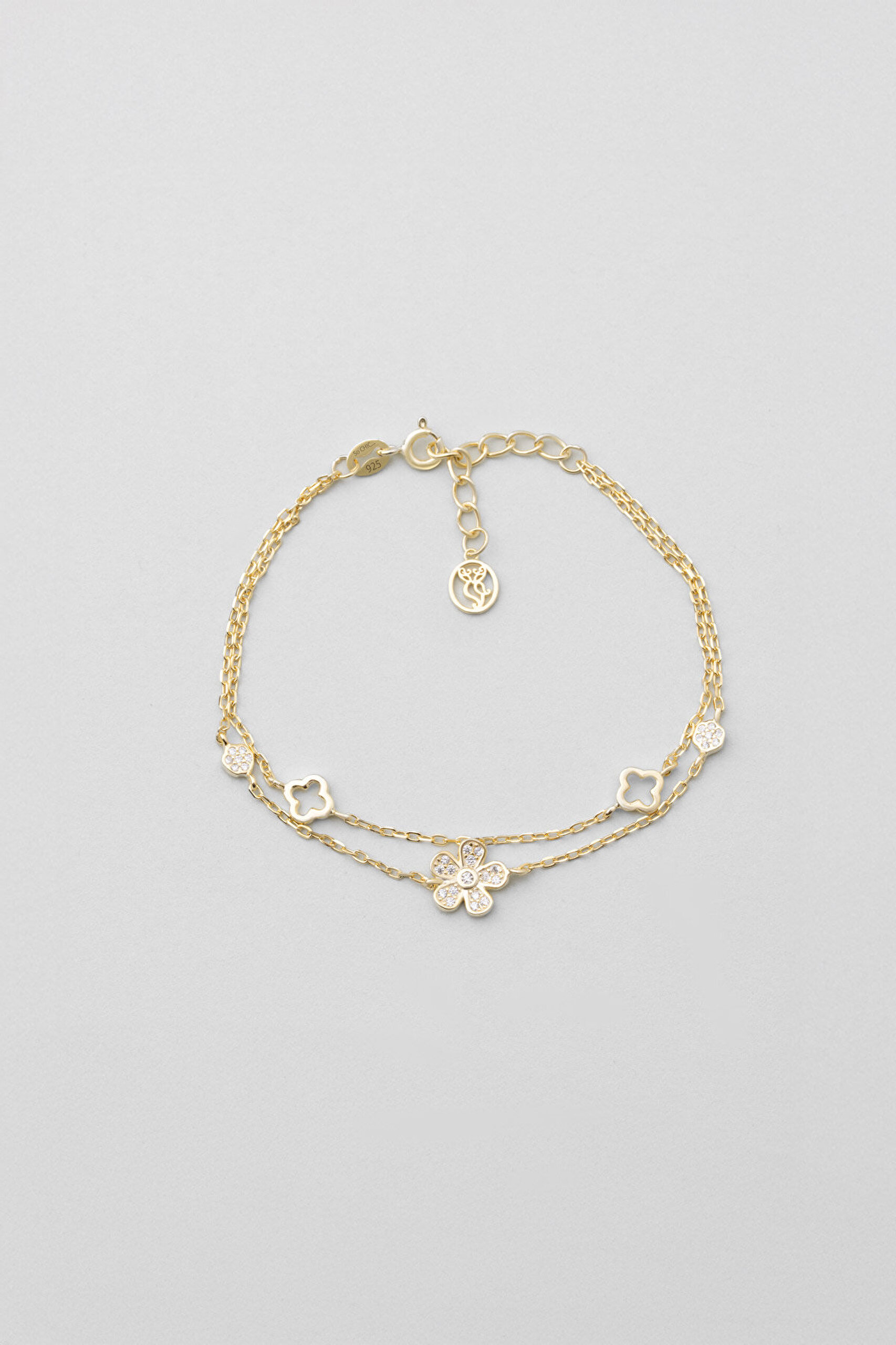 Minimal Çiçek 18 Ayar Sarı Altın Kaplama 19 Cm Gümüş Bileklik - 0