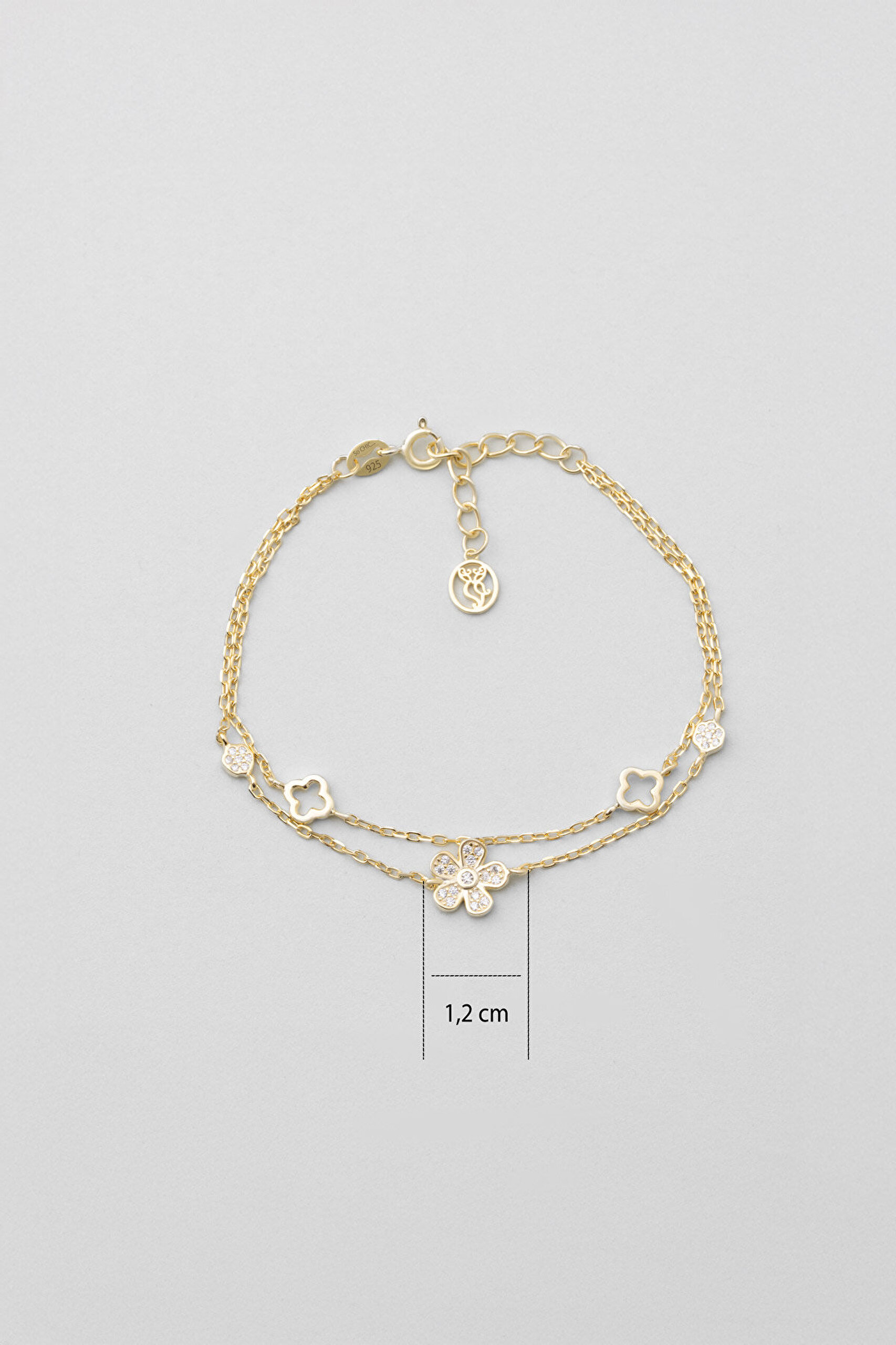 Minimal Çiçek 18 Ayar Sarı Altın Kaplama 19 Cm Gümüş Bileklik - 2