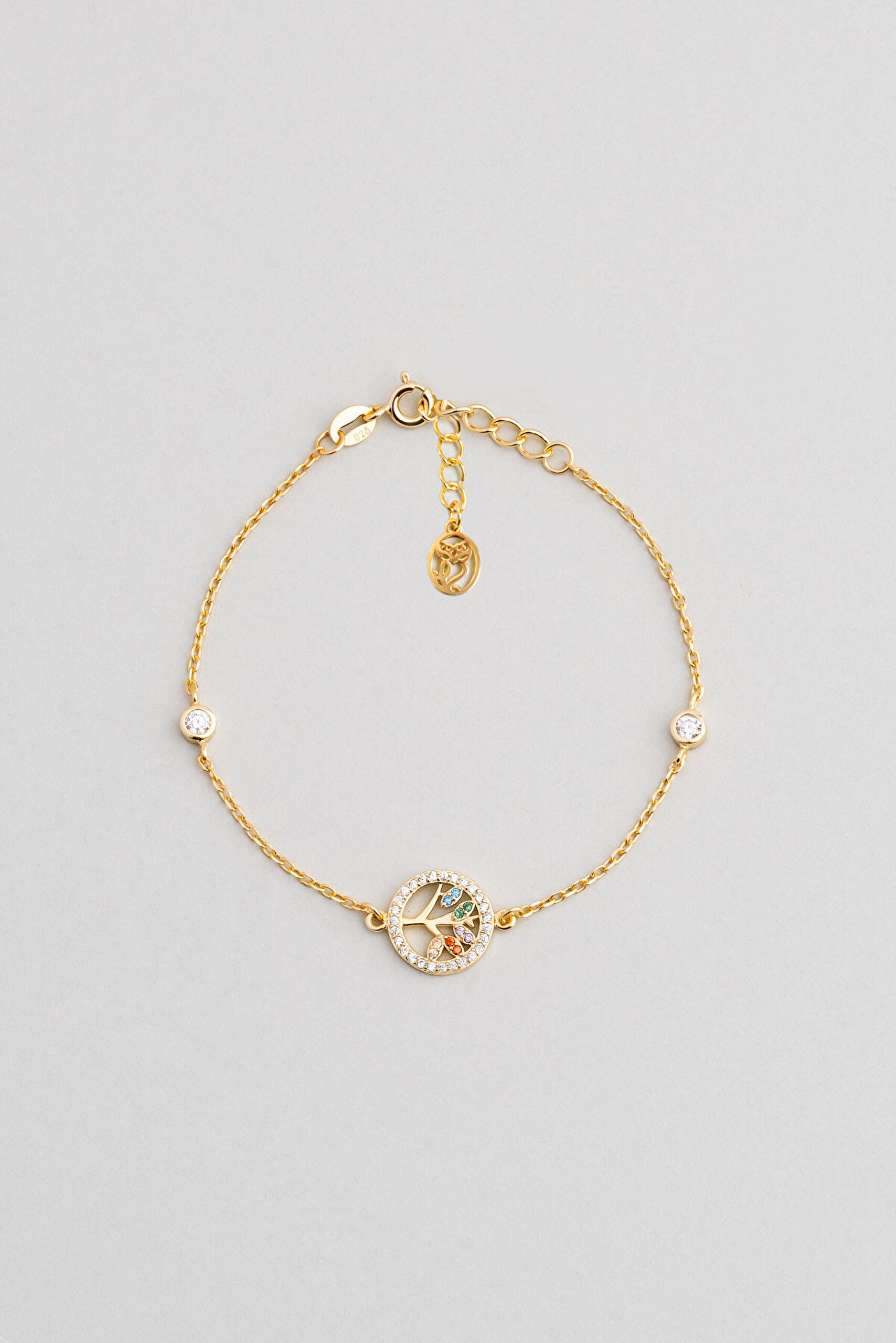 Hayat Ağacı 18 Ayar Sarı Altın Kaplama 19 Cm Gümüş Minimal Bileklik - 0