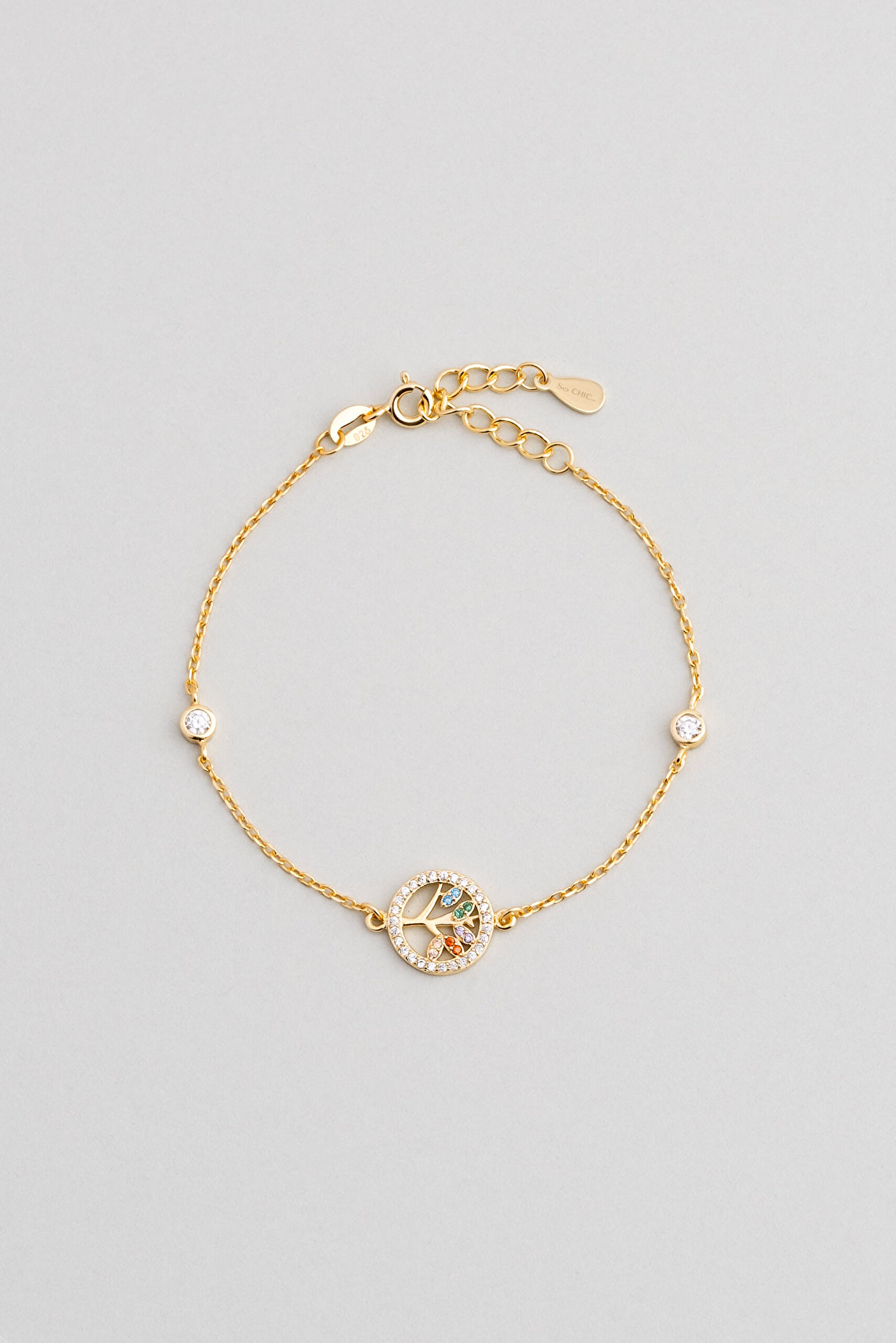 ⁠ Hayat Ağacı 18 Ayar Sarı Altın Kaplama 19 Cm Gümüş Minimal Bileklik_0}