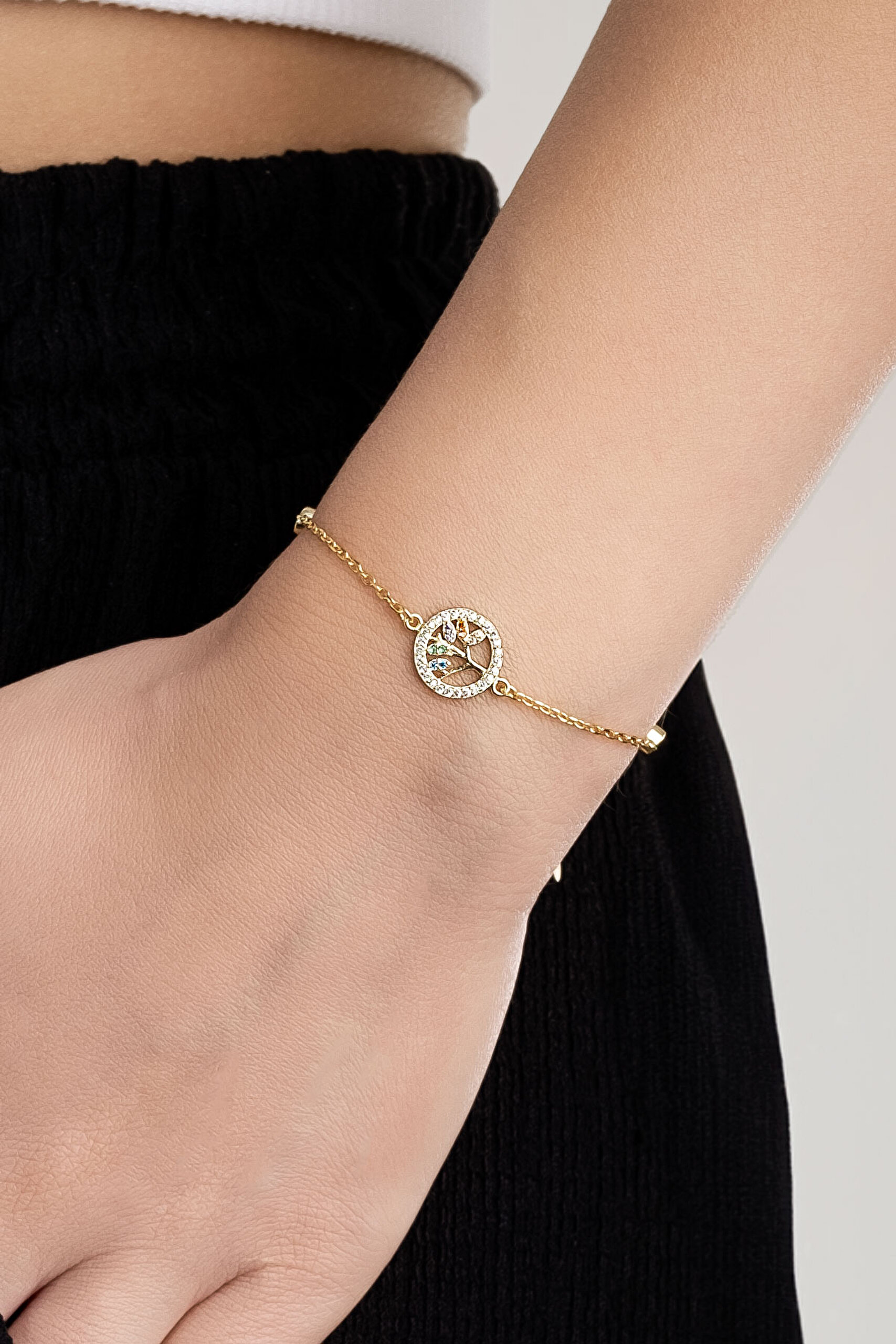 ⁠ Hayat Ağacı 18 Ayar Sarı Altın Kaplama 19 Cm Gümüş Minimal Bileklik_3}