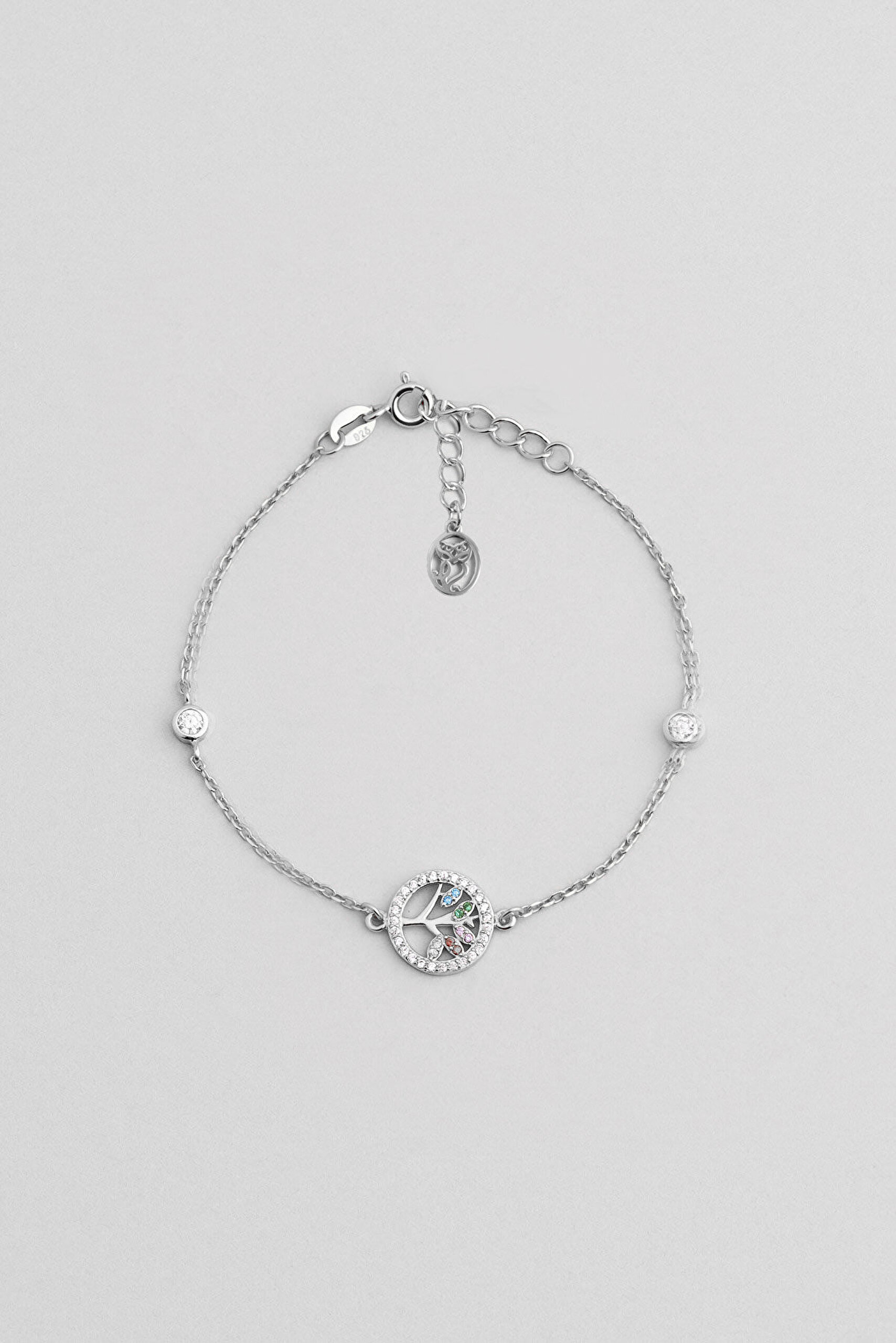 Hayat Ağacı 18 Ayar Beyaz Altın Kaplama 19 Cm Gümüş Minimal Bileklik - 0