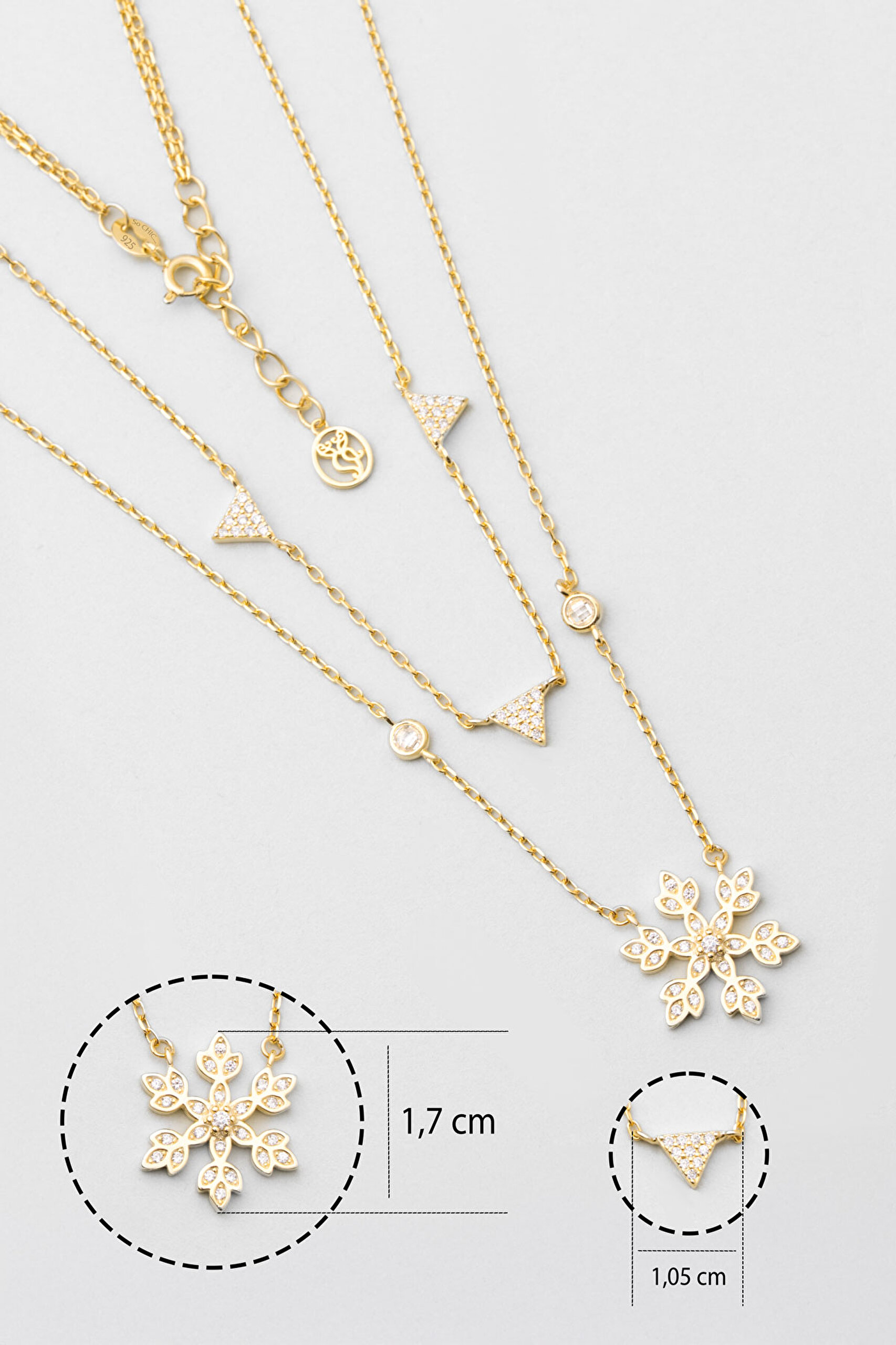 ⁠ Kar Çiçeği 18 Ayar Sarı Altın Kaplama 48 Cm Gümüş İkili Kolye_2}