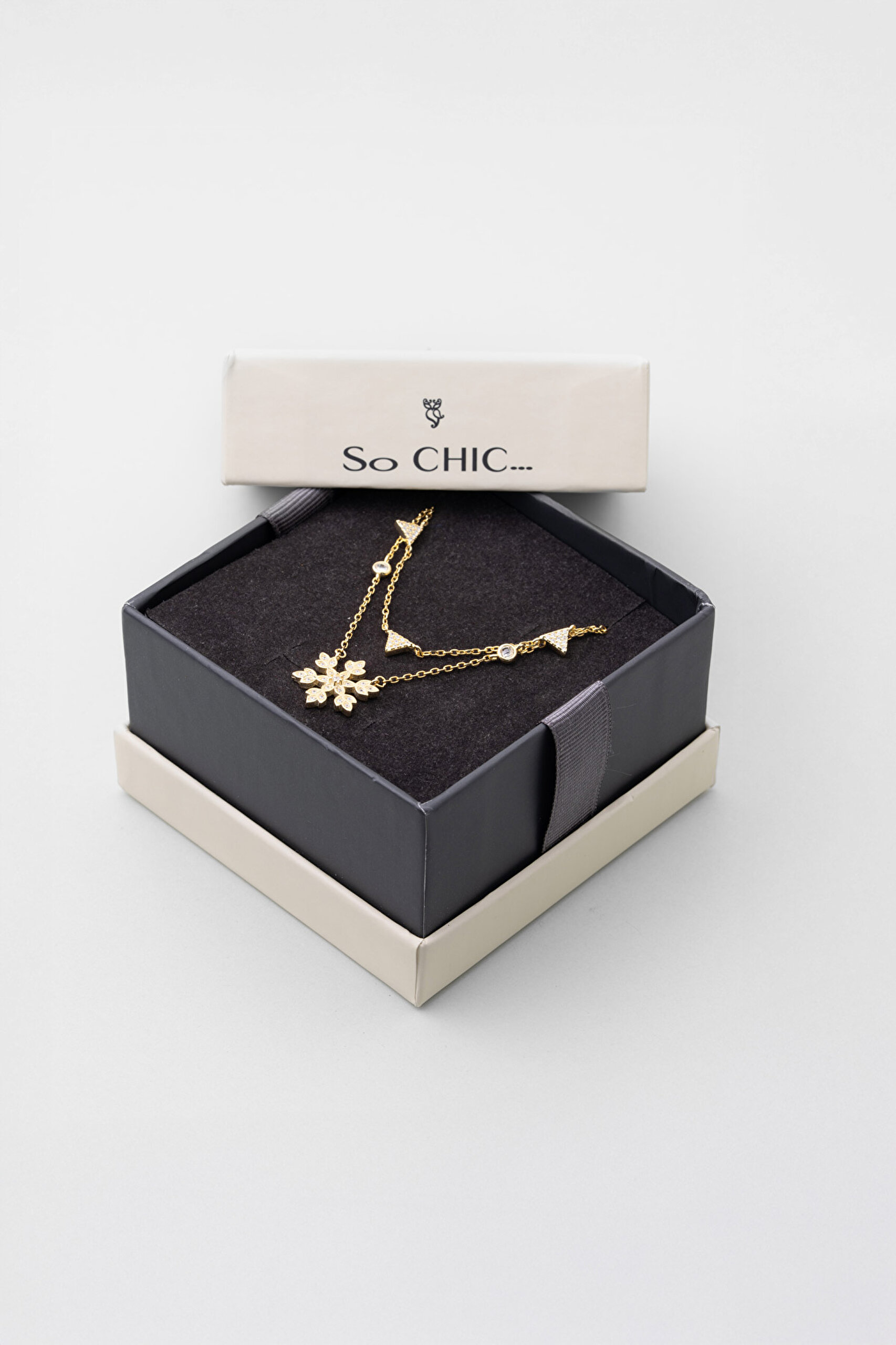 ⁠ Kar Çiçeği 18 Ayar Sarı Altın Kaplama 48 Cm Gümüş İkili Kolye_4}