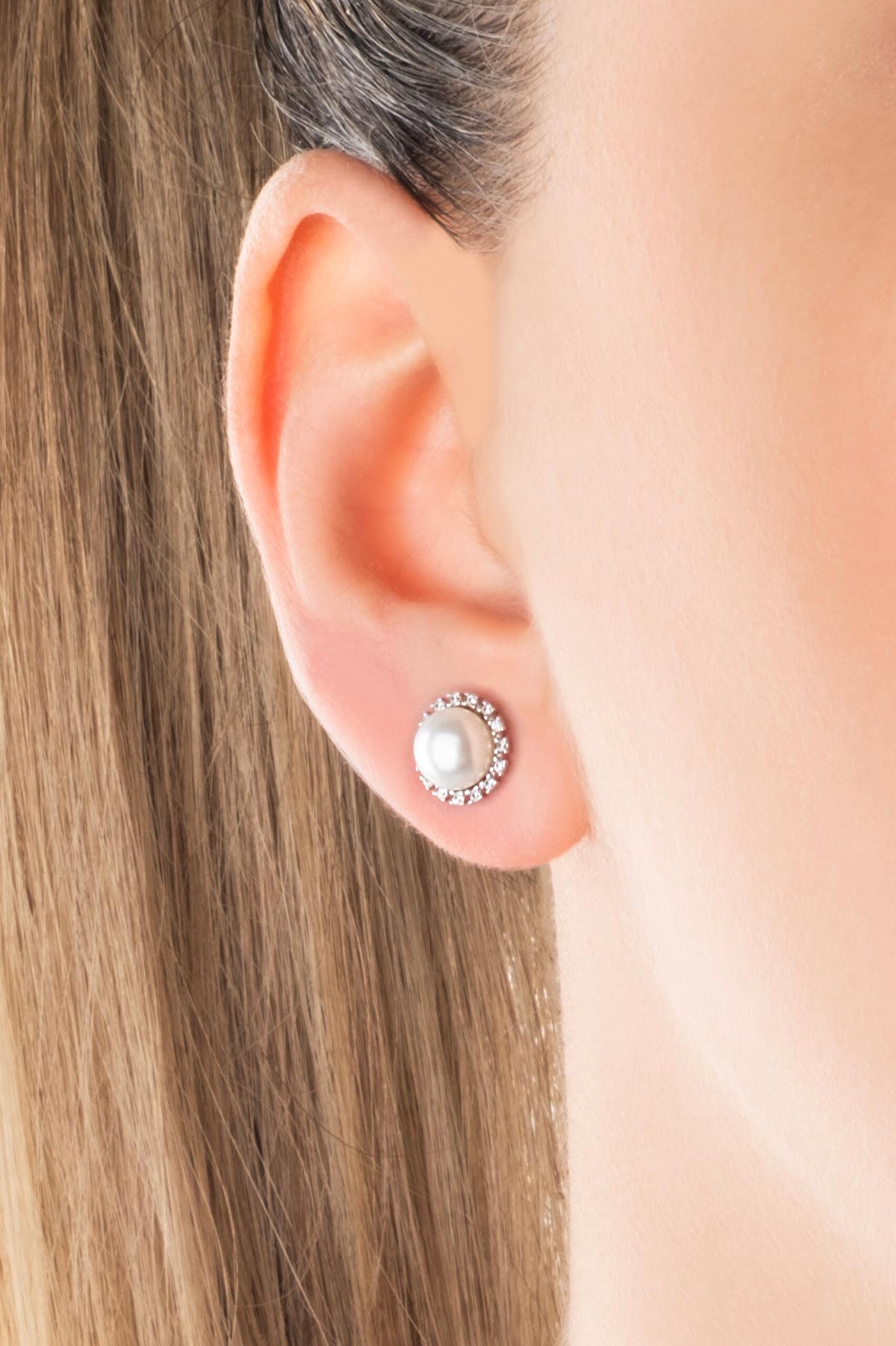 ⁠ İnci Taşlı 18 Ayar Beyaz Altın Kaplama Gümüş Minimal Küpe_1}