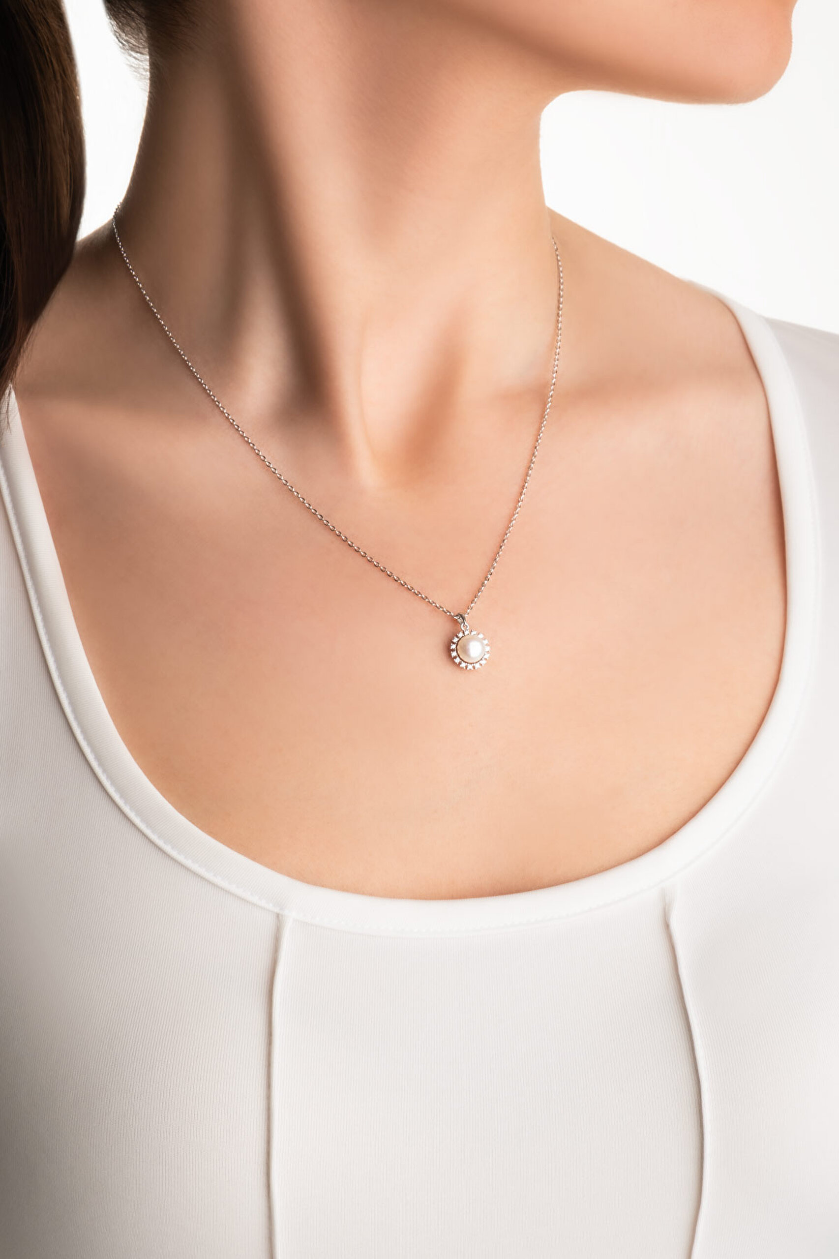 ⁠ Vintage İnci 18 Ayar Beyaz Altın Kaplama 45 Cm Gümüş Minimal Kolye_3}