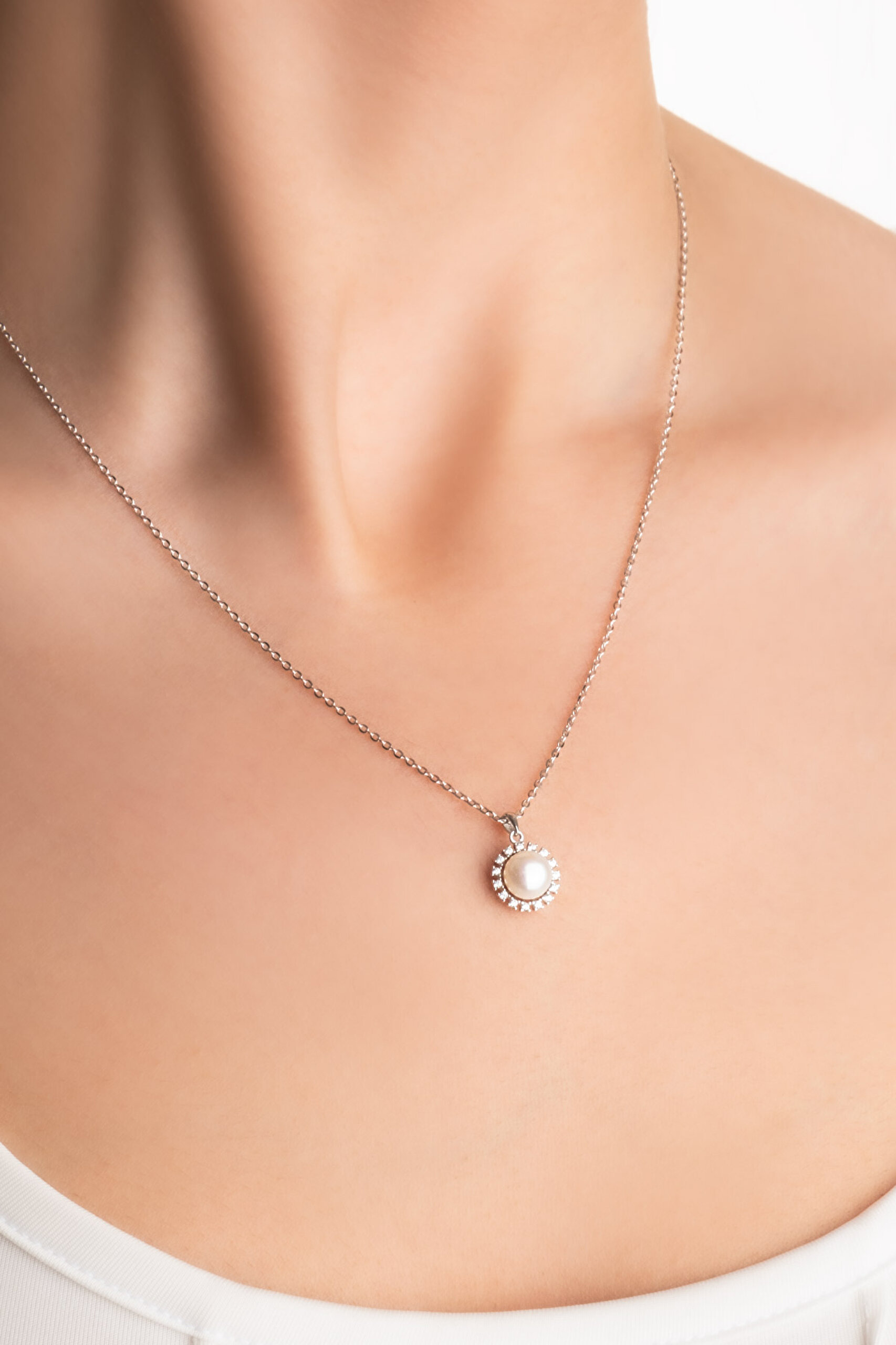 ⁠ Vintage İnci 18 Ayar Beyaz Altın Kaplama 45 Cm Gümüş Minimal Kolye_1}