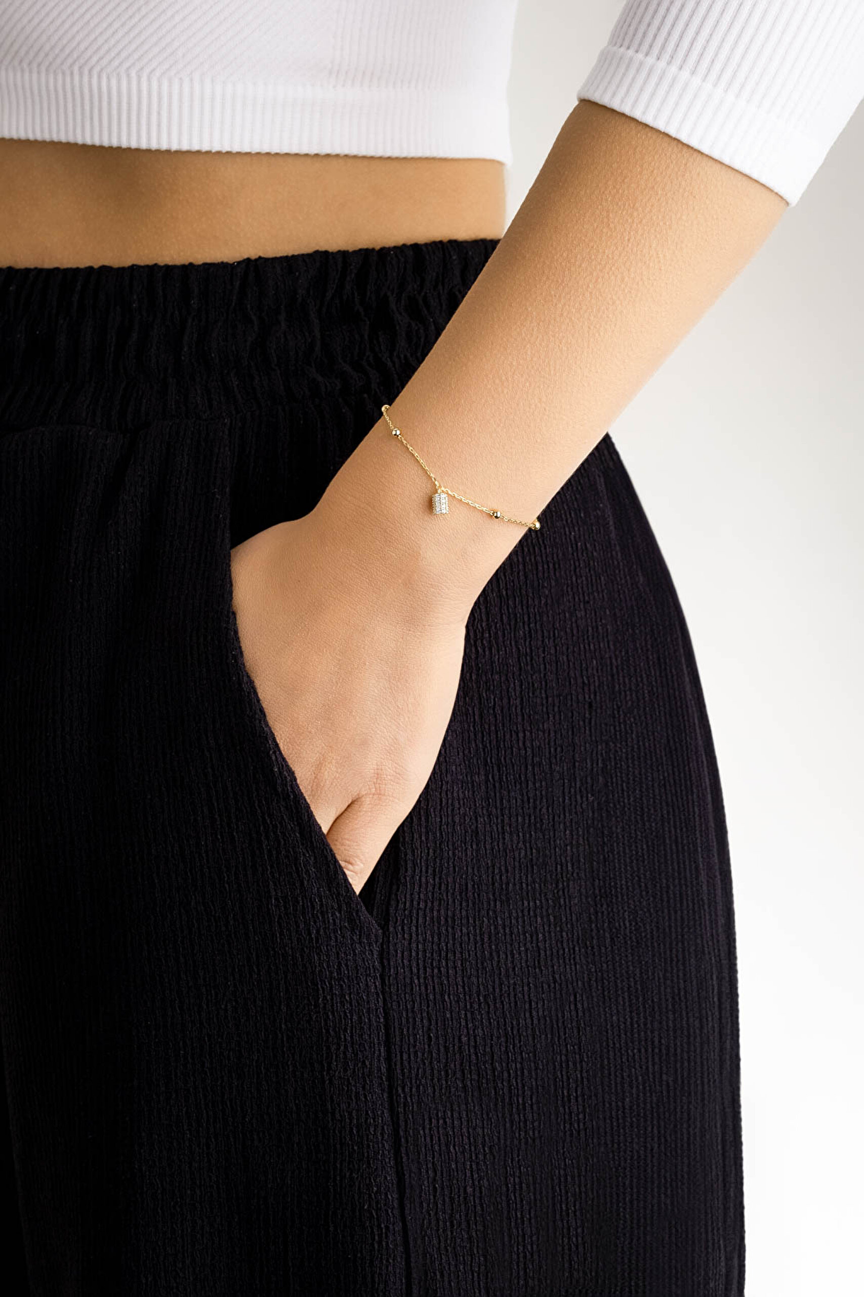 ⁠ Dorika Stil 18 Ayar Sarı Altın Kaplama 18 Cm Gümüş Minimal Bileklik_1}