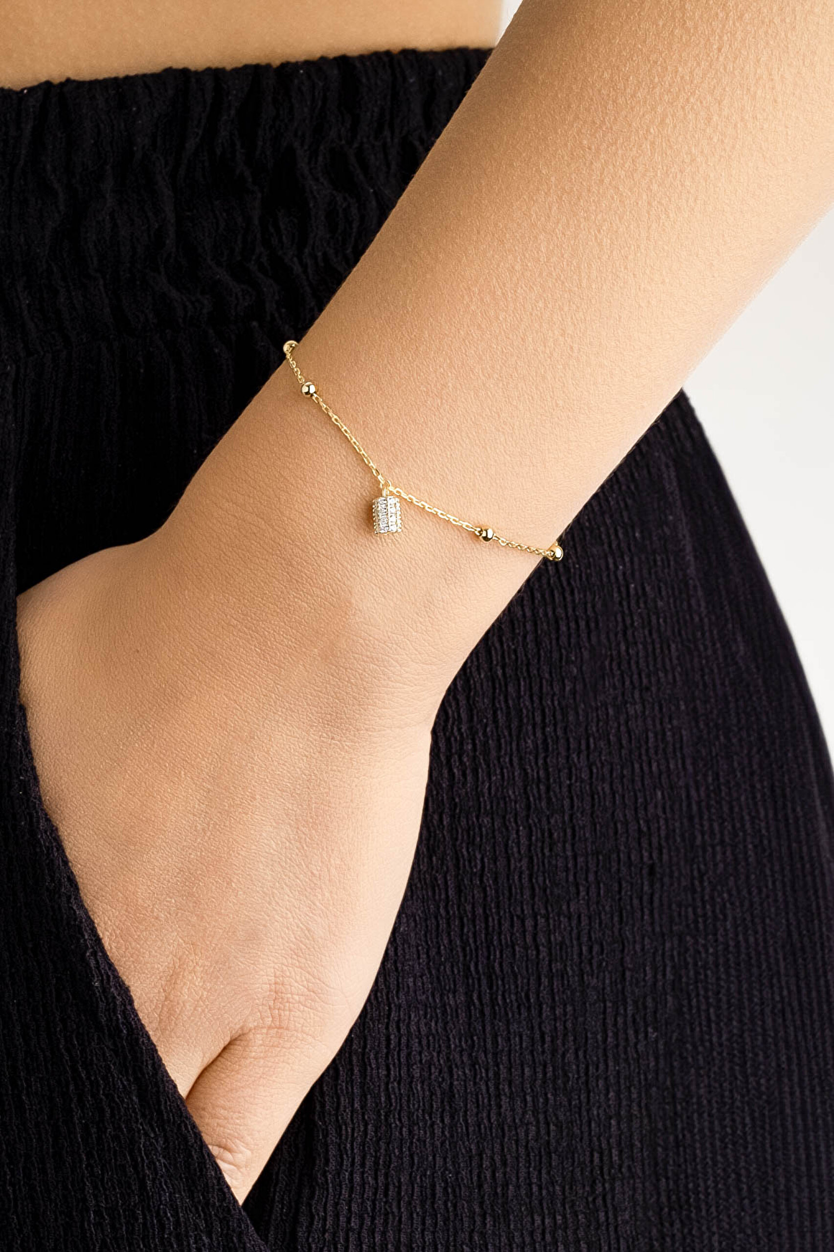 ⁠ Dorika Stil 18 Ayar Sarı Altın Kaplama 18 Cm Gümüş Minimal Bileklik_3}