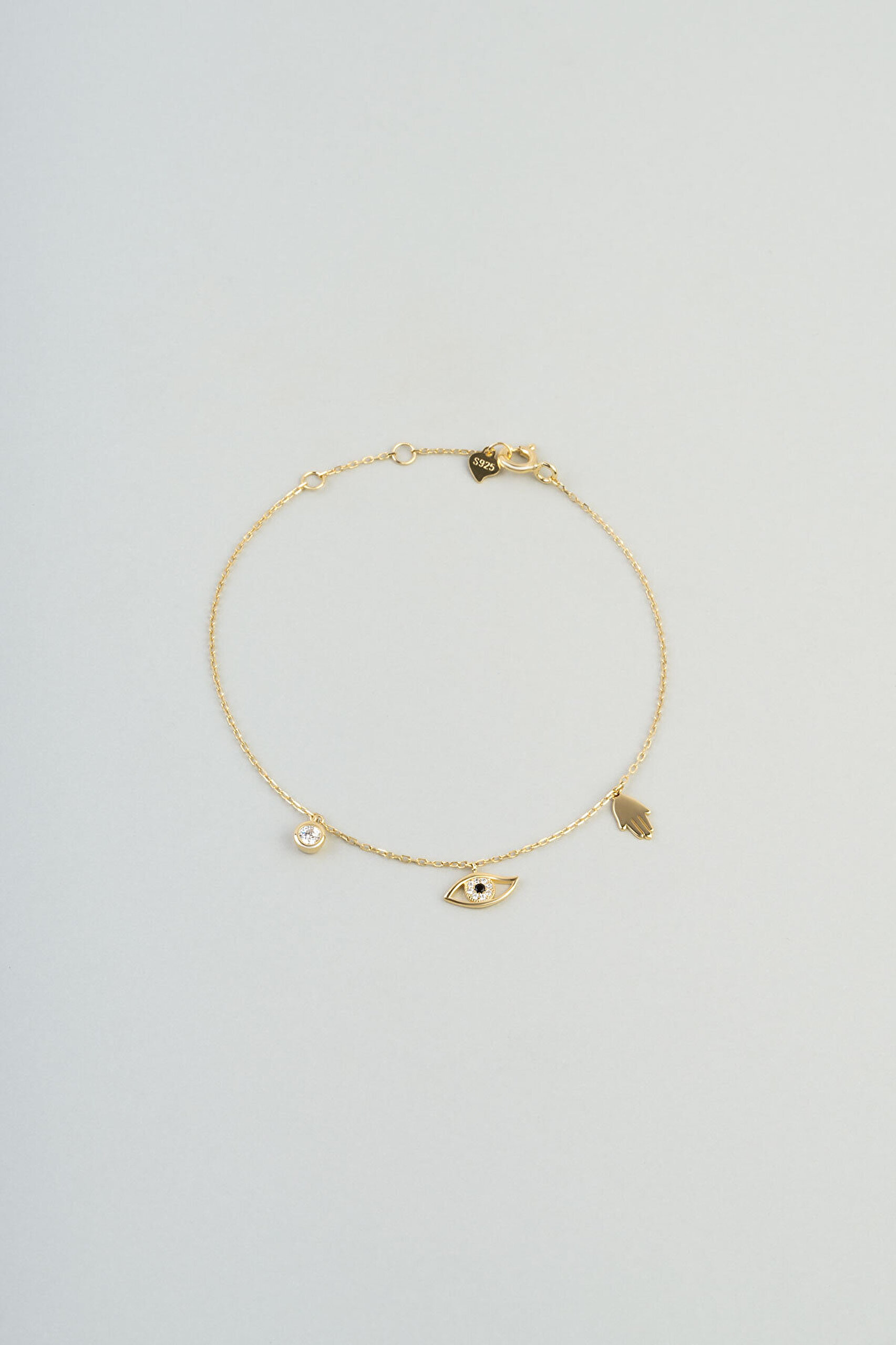 Şans İkonlu 18 Ayar Sarı Altın Kaplama 18 Cm  Gümüş Minimal Bileklik - 0