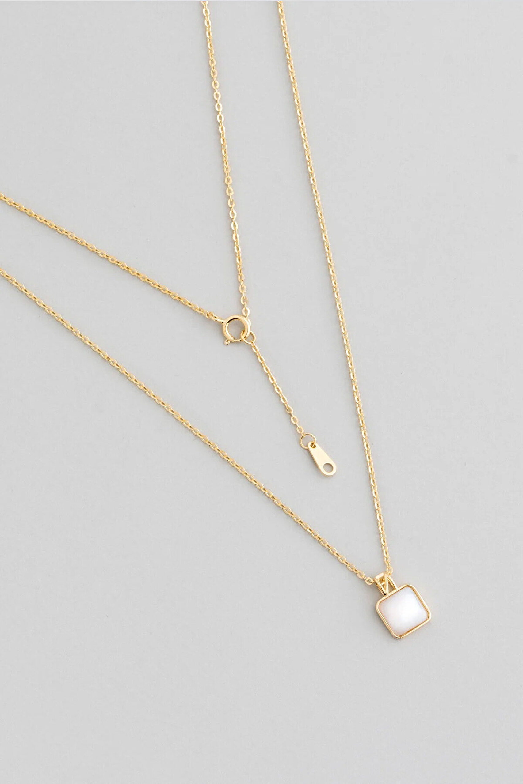 Parlak Sedef 18 Ayar Sarı Altın Kaplama 43 Cm Gümüş Minimal Kolye - 0