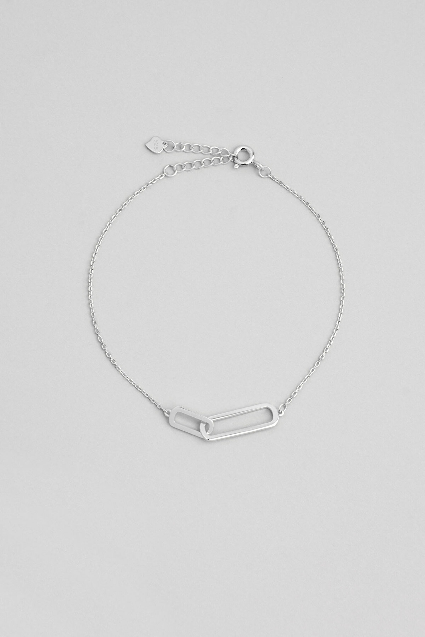 ⁠ Zincir Detaylı 18 Ayar Beyaz Altın Kaplama 20 Cm Gümüş Bileklik_0}