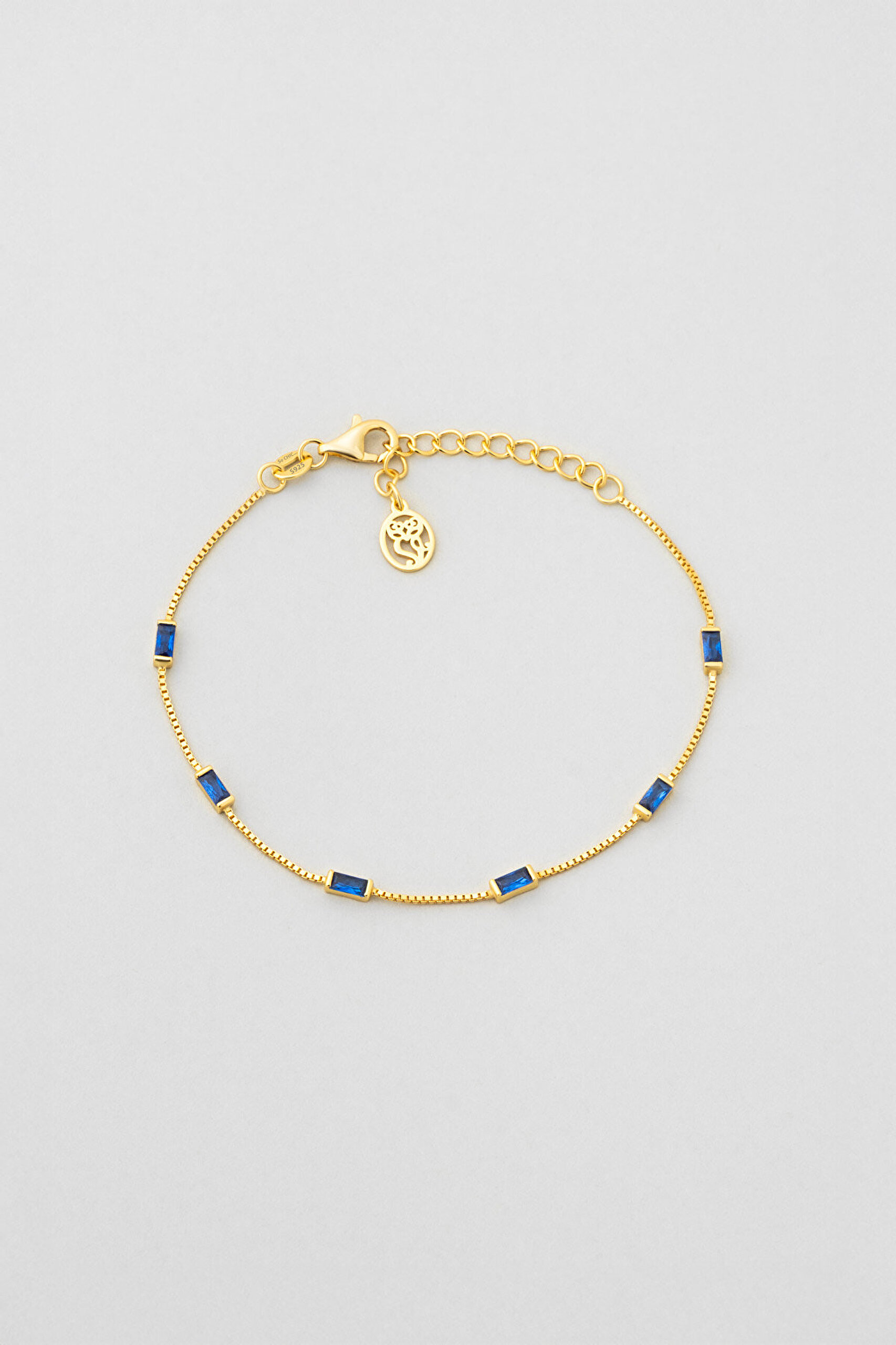 Renkli Taşlı 18 Ayar Sarı Altın Kaplama 19 Cm Gümüş Baget Bileklik - 0