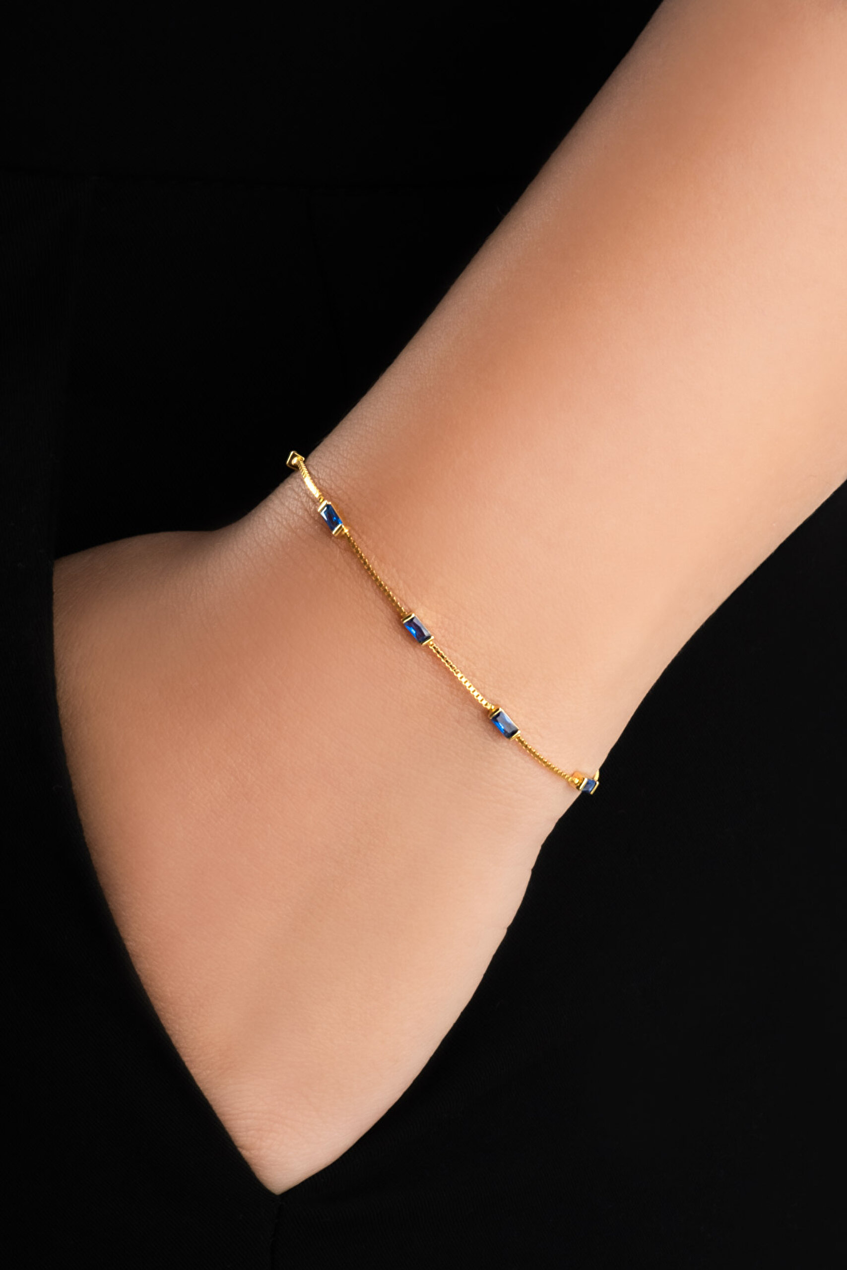 Renkli Taşlı 18 Ayar Sarı Altın Kaplama 19 Cm Gümüş Baget Bileklik - 1