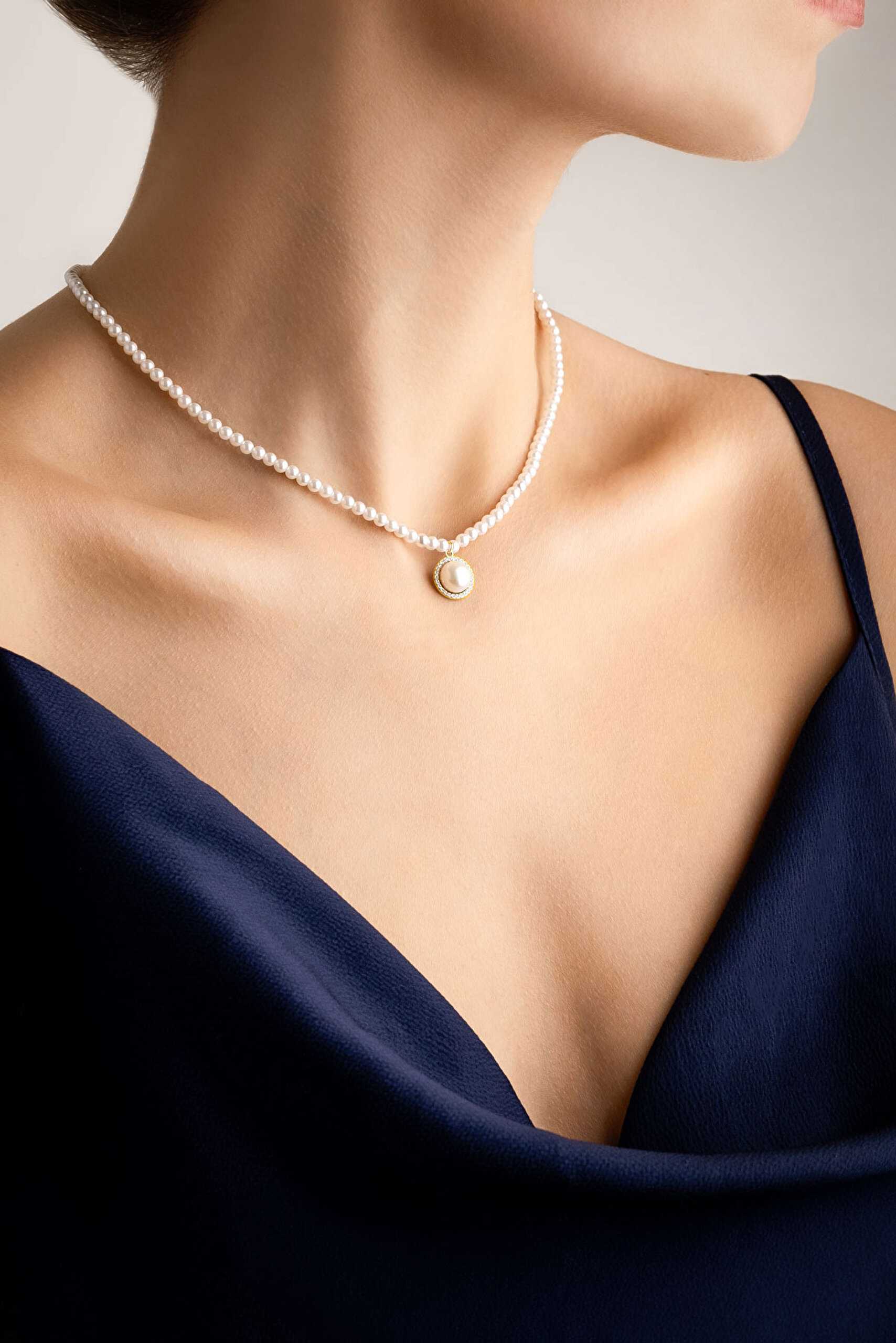 ⁠ Vintage İnci 18 Ayar Sarı Altın Kaplama 39 Cm  Gümüş Minimal Kolye_4}