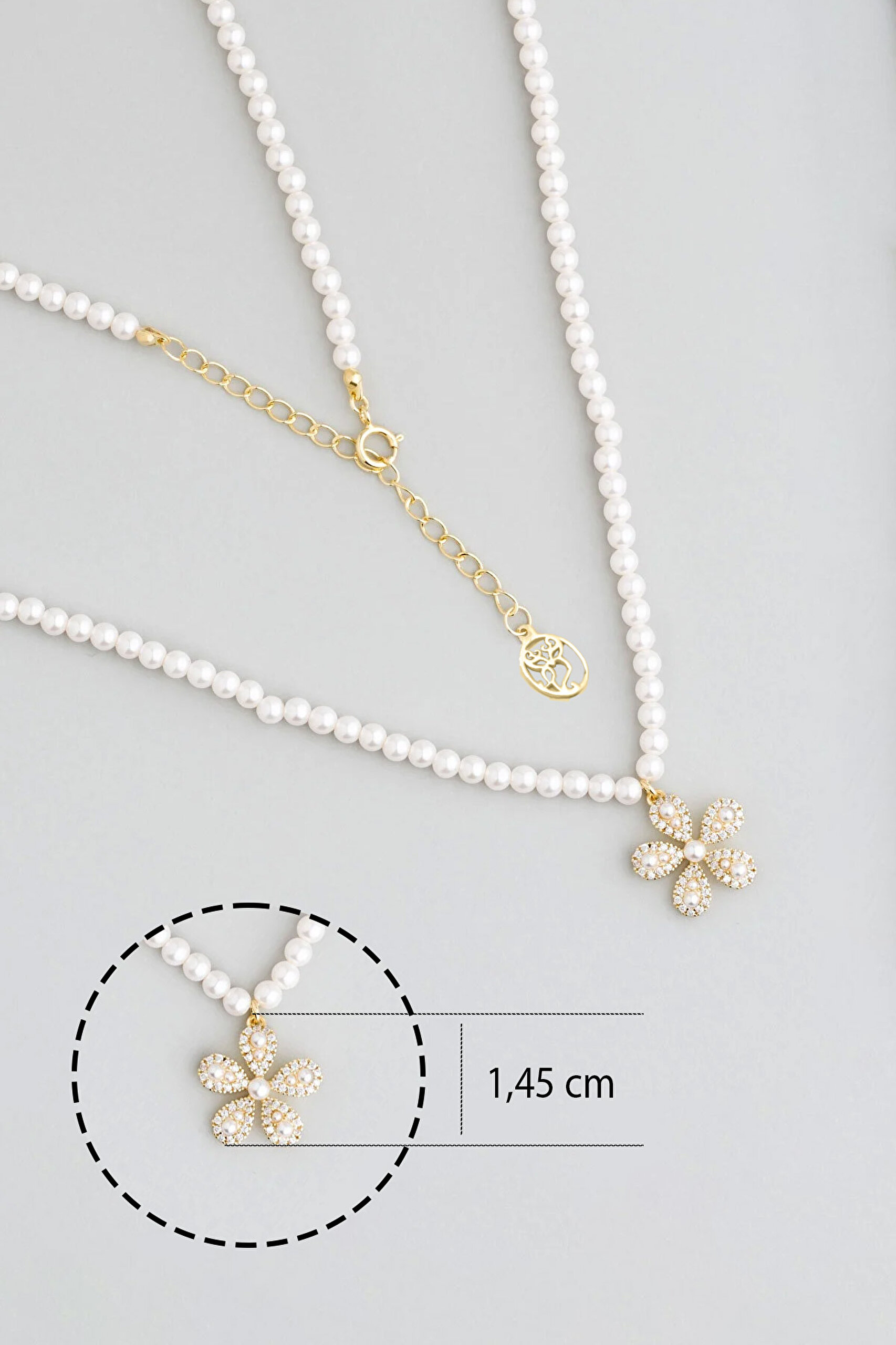 ⁠ İnci Çiçeği 18 Ayar Sarı Altın Kaplama 40 Cm Gümüş Minimal Kolye_2}