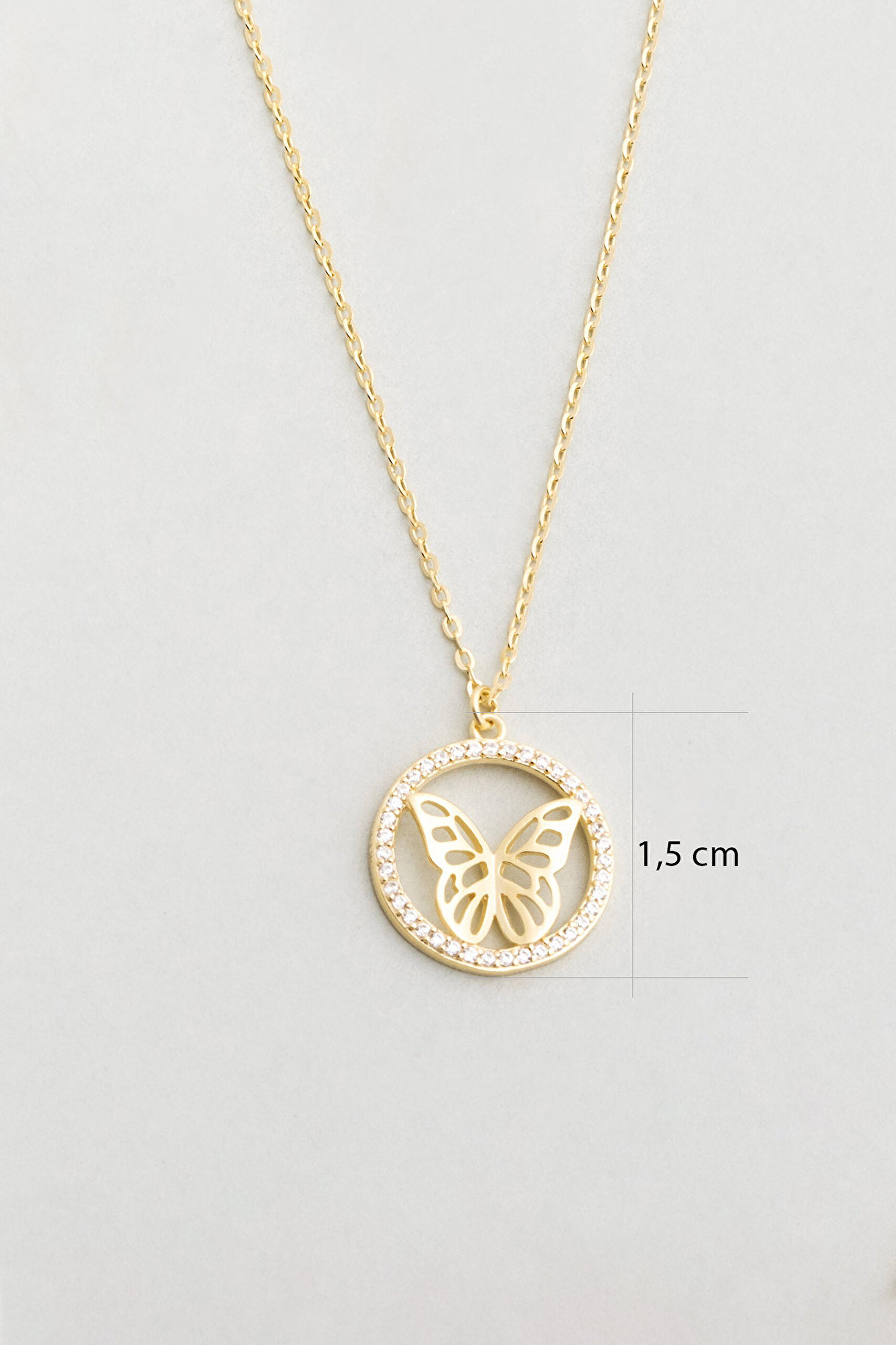 ⁠ Kelebek Etkisi 18 Ayar Sarı Altın Kaplama 46 Cm Gümüş Minimal Kolye_1}