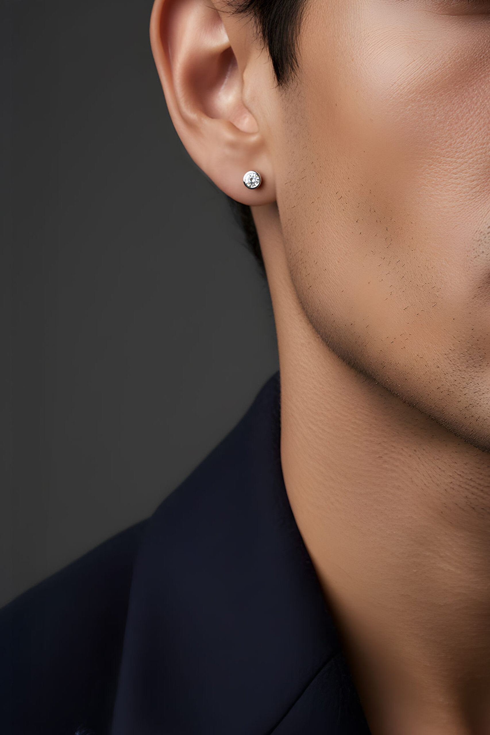 ⁠ Tektaş 18 Ayar Beyaz Altın Kaplama Unisex Gümüş Küpe_5}