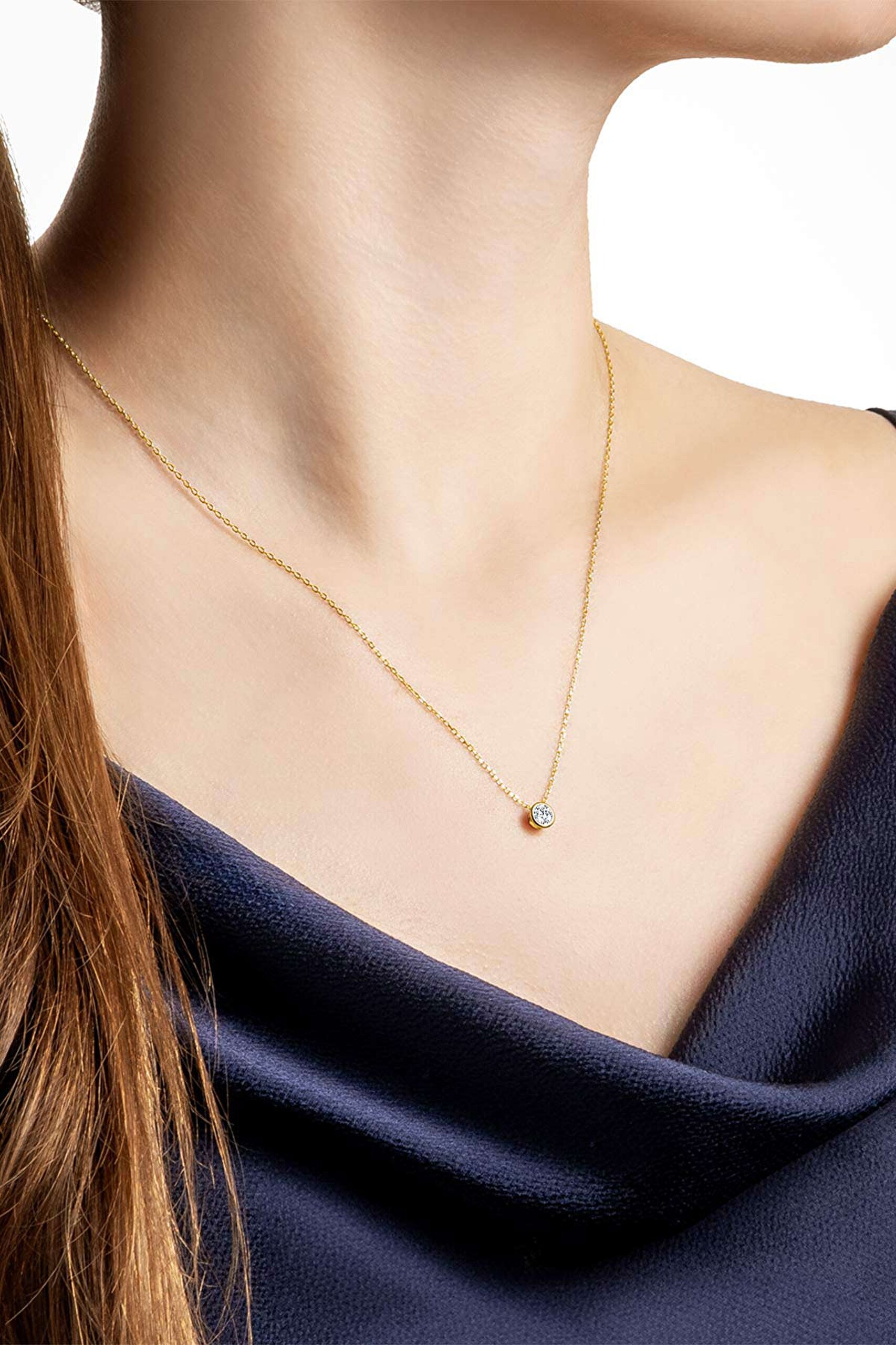 ⁠ Tektaş 18 Ayar Sarı Altın Kaplama 45 Cm Ayarlanabilir Gümüş Minimal Kolye_1}