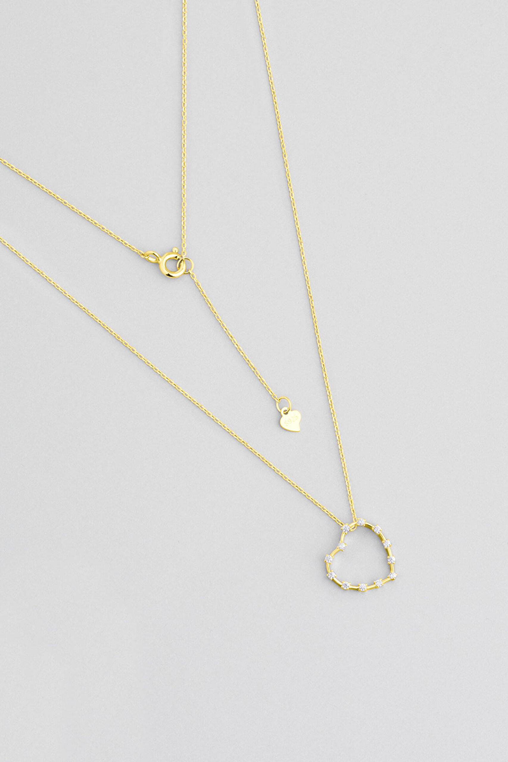 ⁠ Love 18 Ayar Sarı Altın Kaplama 45 Cm Gümüş Kalp Kolye_0}