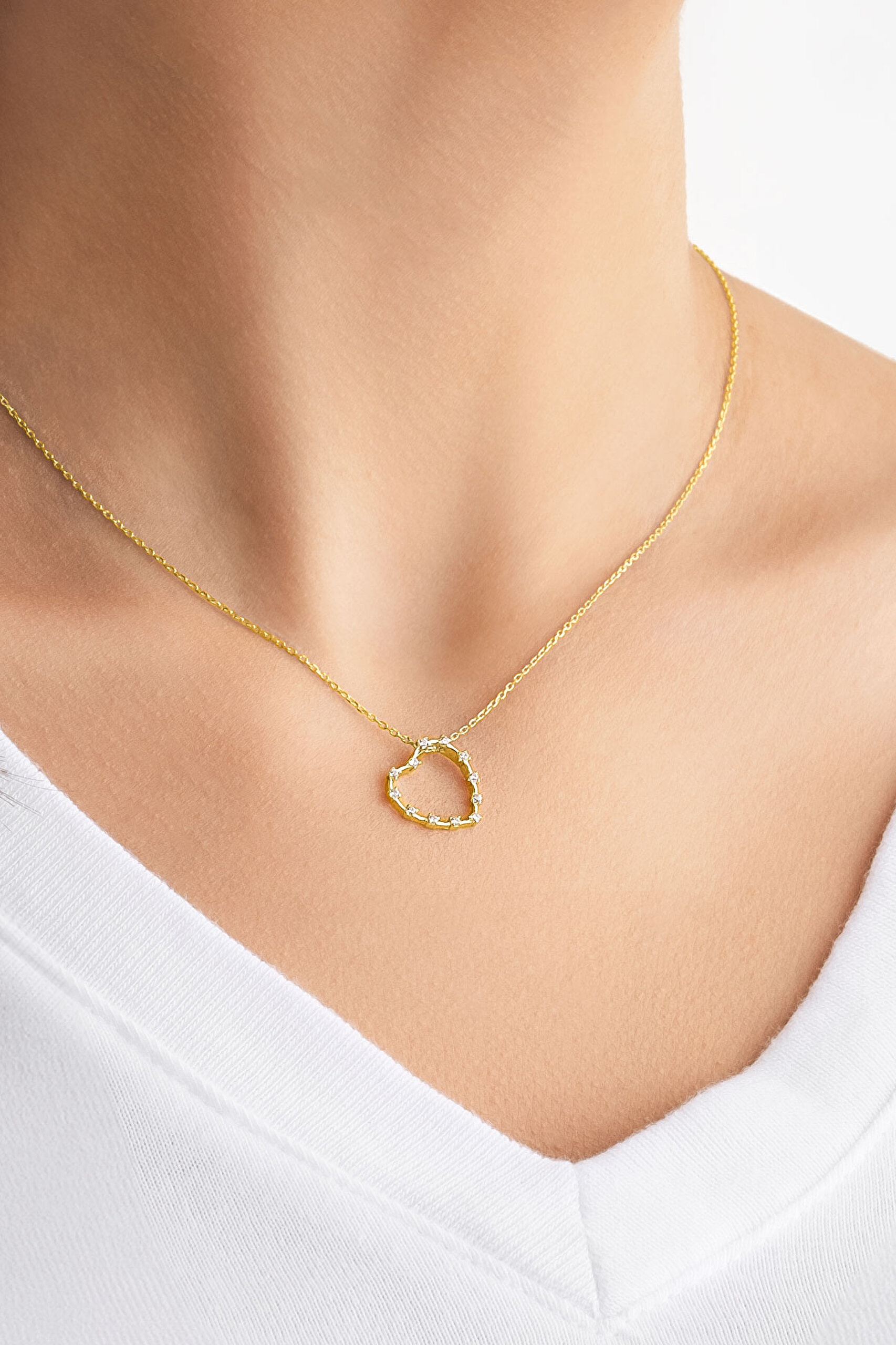 ⁠ Love 18 Ayar Sarı Altın Kaplama 45 Cm Gümüş Kalp Kolye_3}